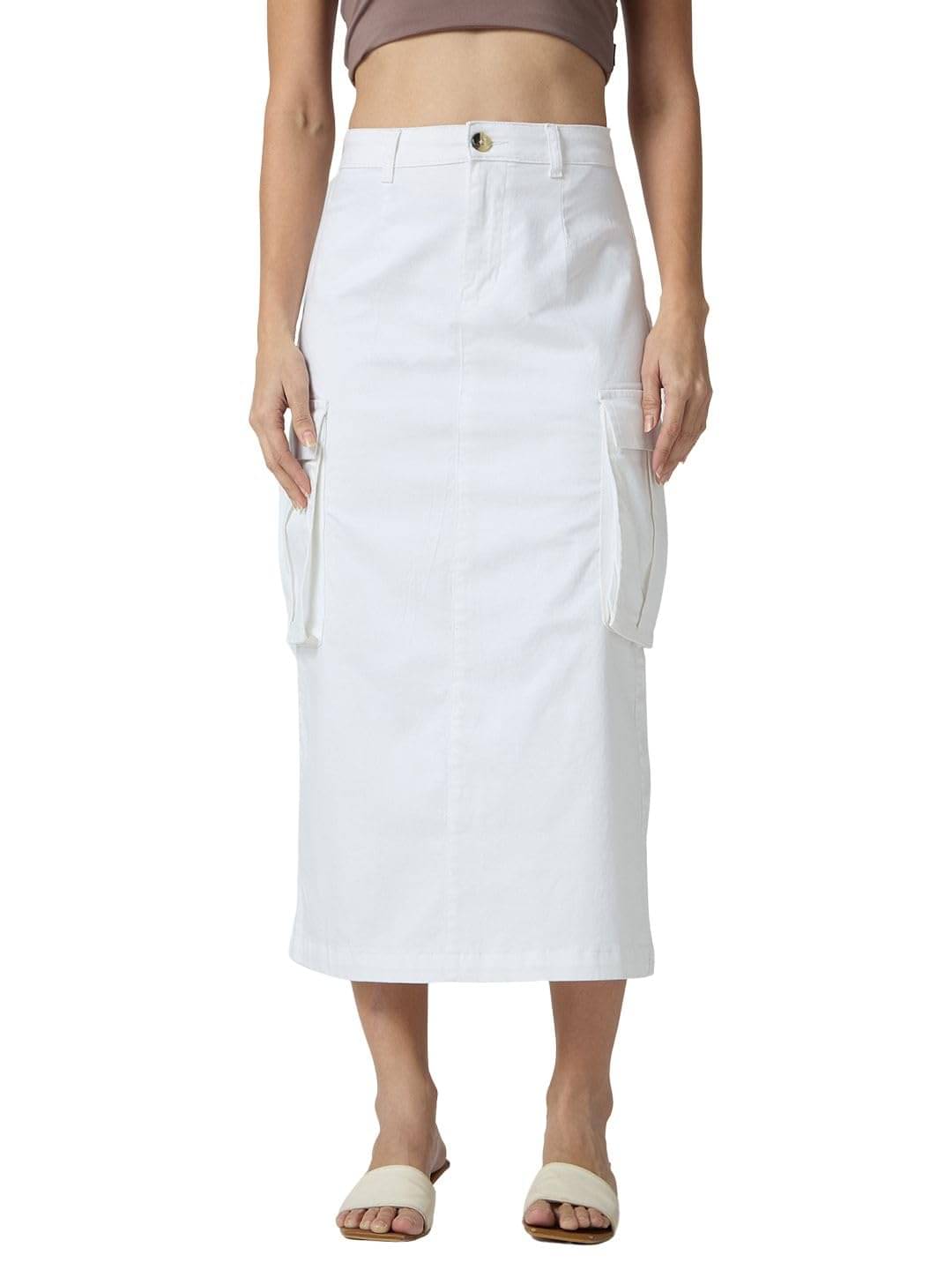     			Globus White Cotton Women's Straight Skirts ( Pack of 1 )