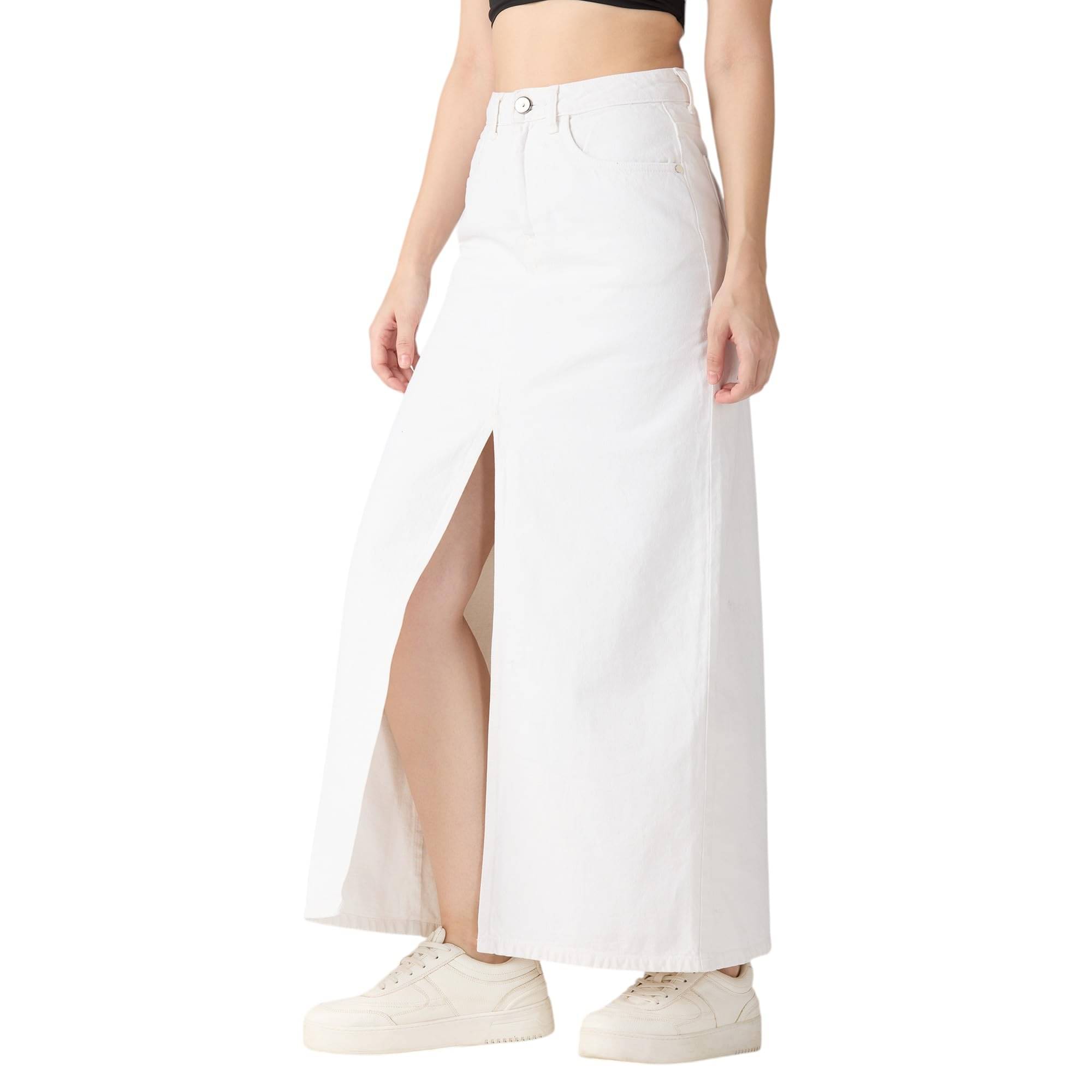 Globus White Denim Women's Straight Skirts ( Pack of 1 )     			Globus White Denim Women's Straight Skirts ( Pack of 1 )