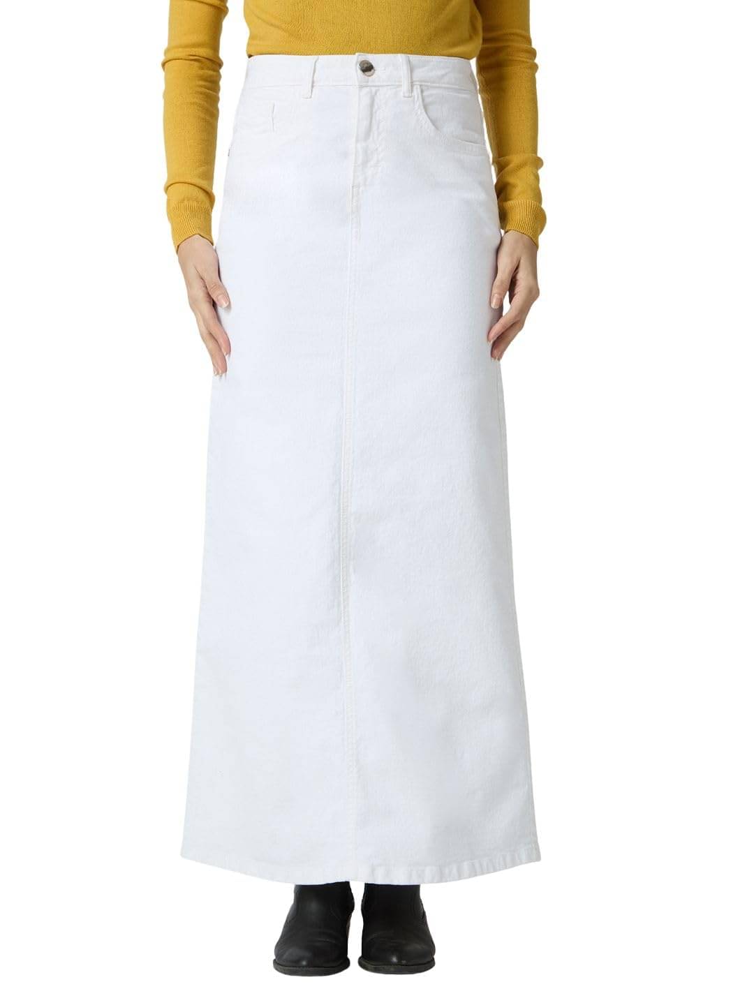 Globus White Denim Women's Straight Skirts ( Pack of 1 )     			Globus White Denim Women's Straight Skirts ( Pack of 1 )