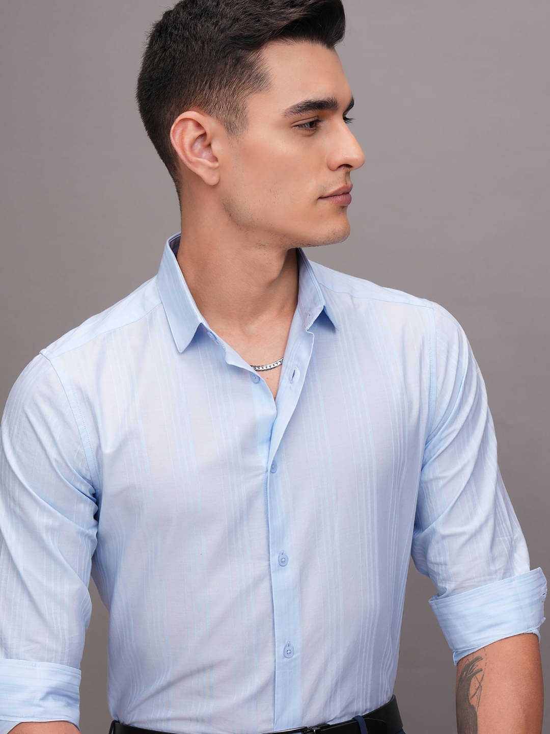     			Highlander 100% Cotton Slim Fit Striped Full Sleeves Men's Casual Shirt - Light Blue ( Pack of 1 )