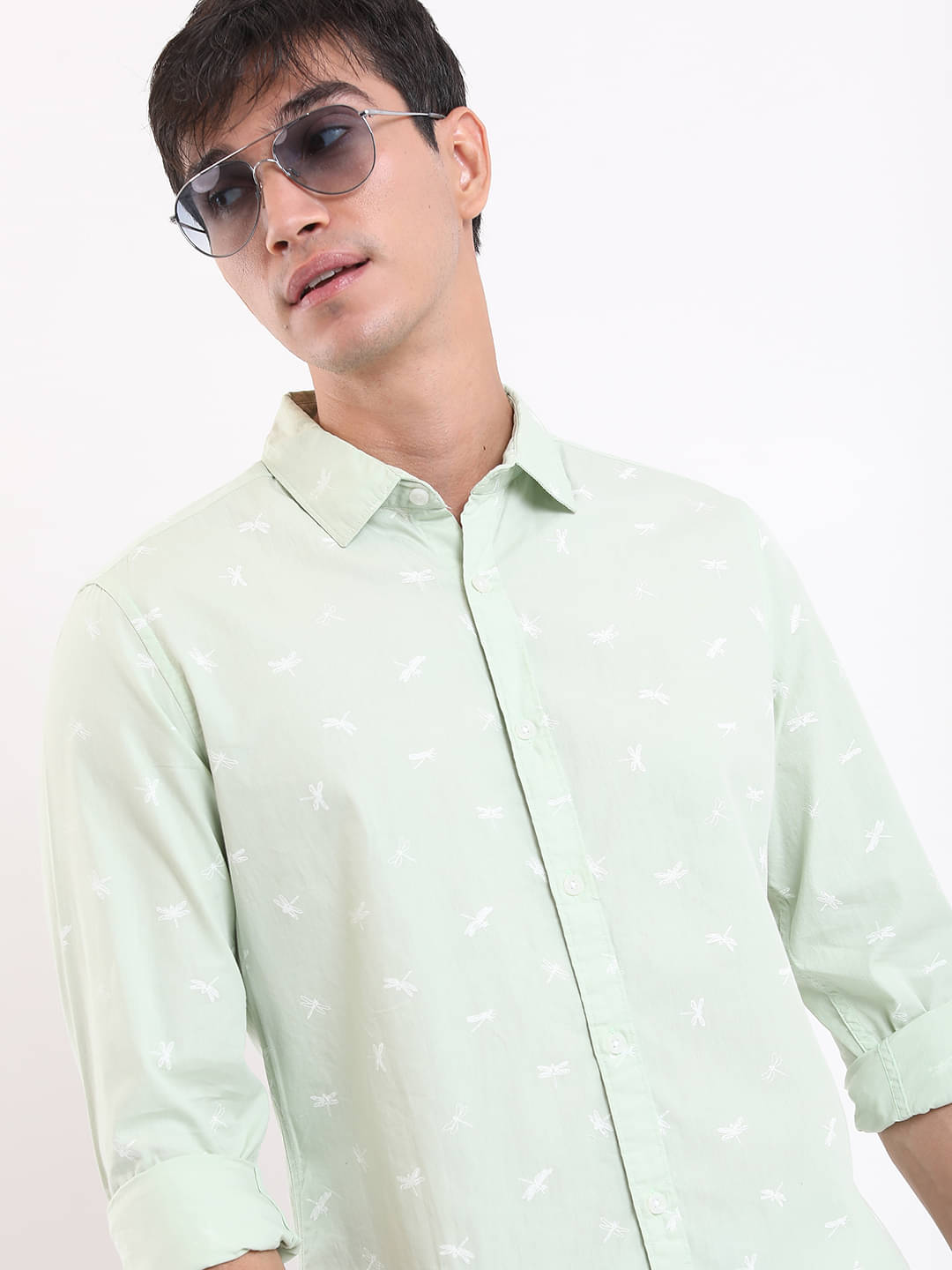Highlander 100% Cotton Slim Fit Printed Full Sleeves Men's Casual Shirt - Light Green ( Pack of 1 )     			Highlander 100% Cotton Slim Fit Printed Full Sleeves Men's Casual Shirt - Light Green ( Pack of 1 )