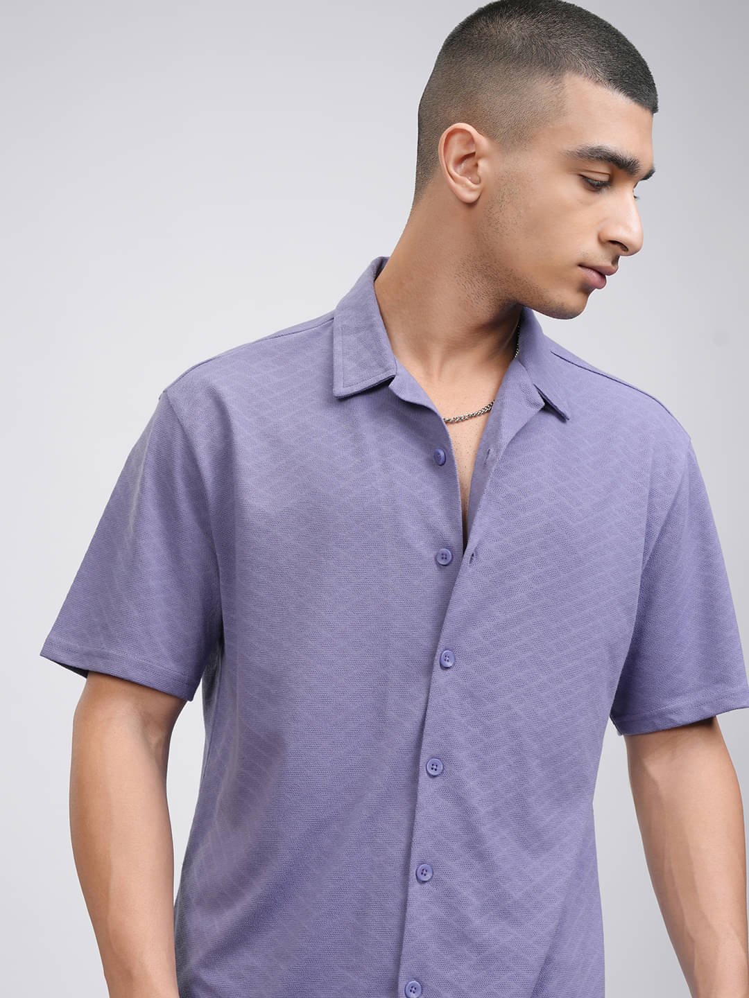     			Highlander Cotton Blend Relaxed Fit Self Design Half Sleeves Men's Casual Shirt - Purple ( Pack of 1 )