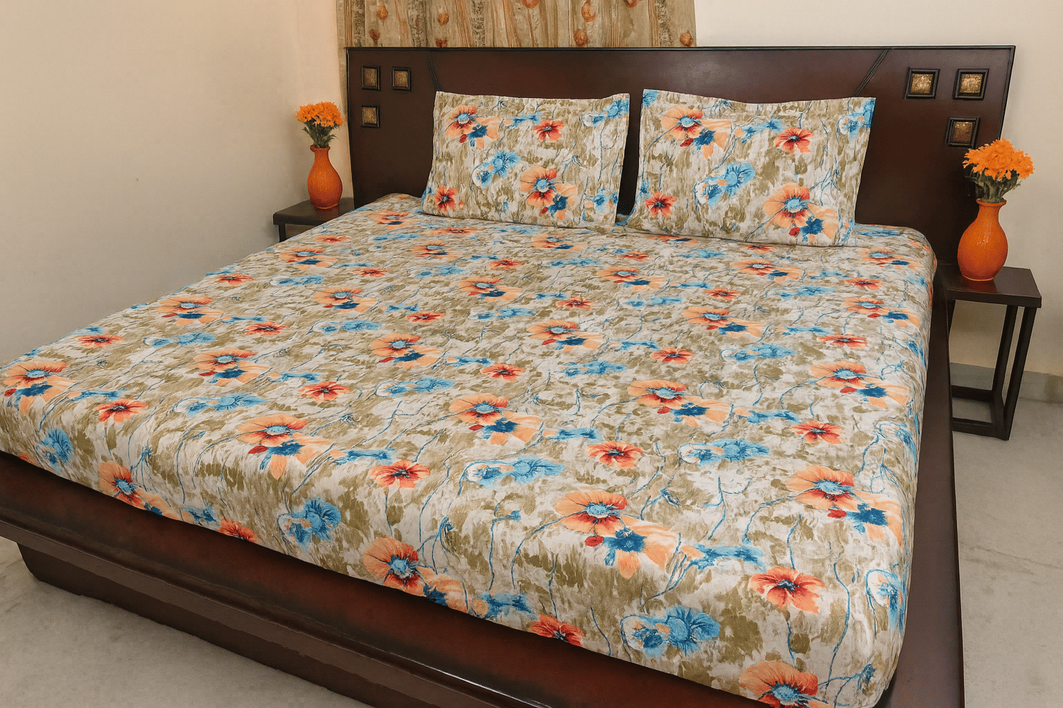     			HomeSpire Glace Cotton 1 Double Bedsheet with 2 Pillow Covers ( Peach )