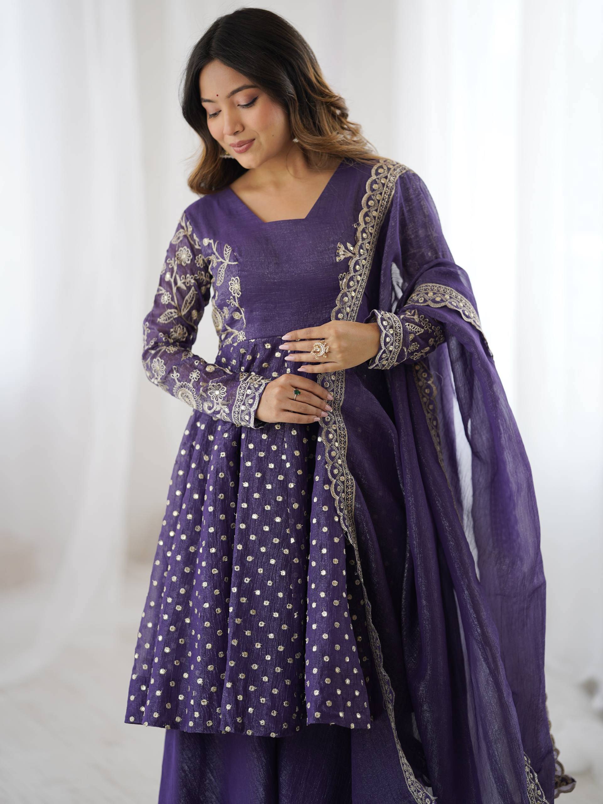     			INDIAN SILKS Women Silk Embroidered Straight Kurti With Sharara And Gharara ( Purple )