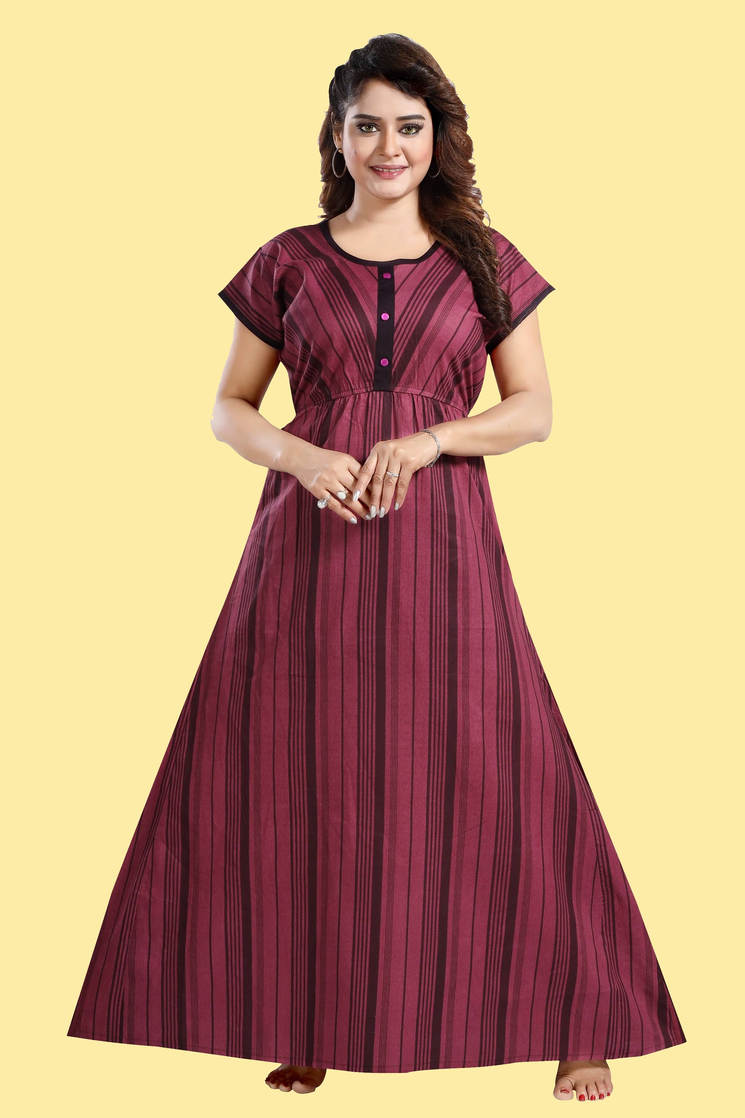     			INNER BEATS Cotton Striped Women Regular Nighty ( Multicolor )
