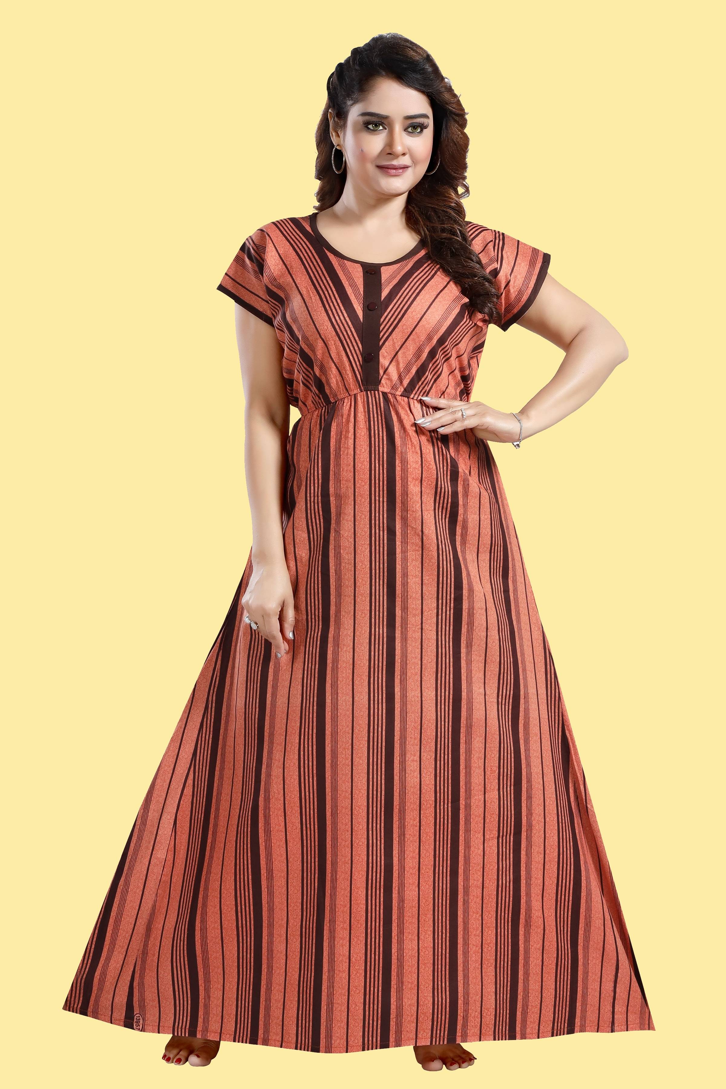     			INNER BEATS Cotton Striped Women Regular Nighty ( Multicolor )