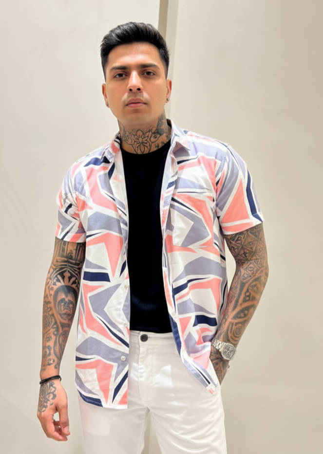    			Leotude Cotton Blend Regular Fit Printed Half Sleeves Men's Casual Shirt - Pink ( Pack of 1 )