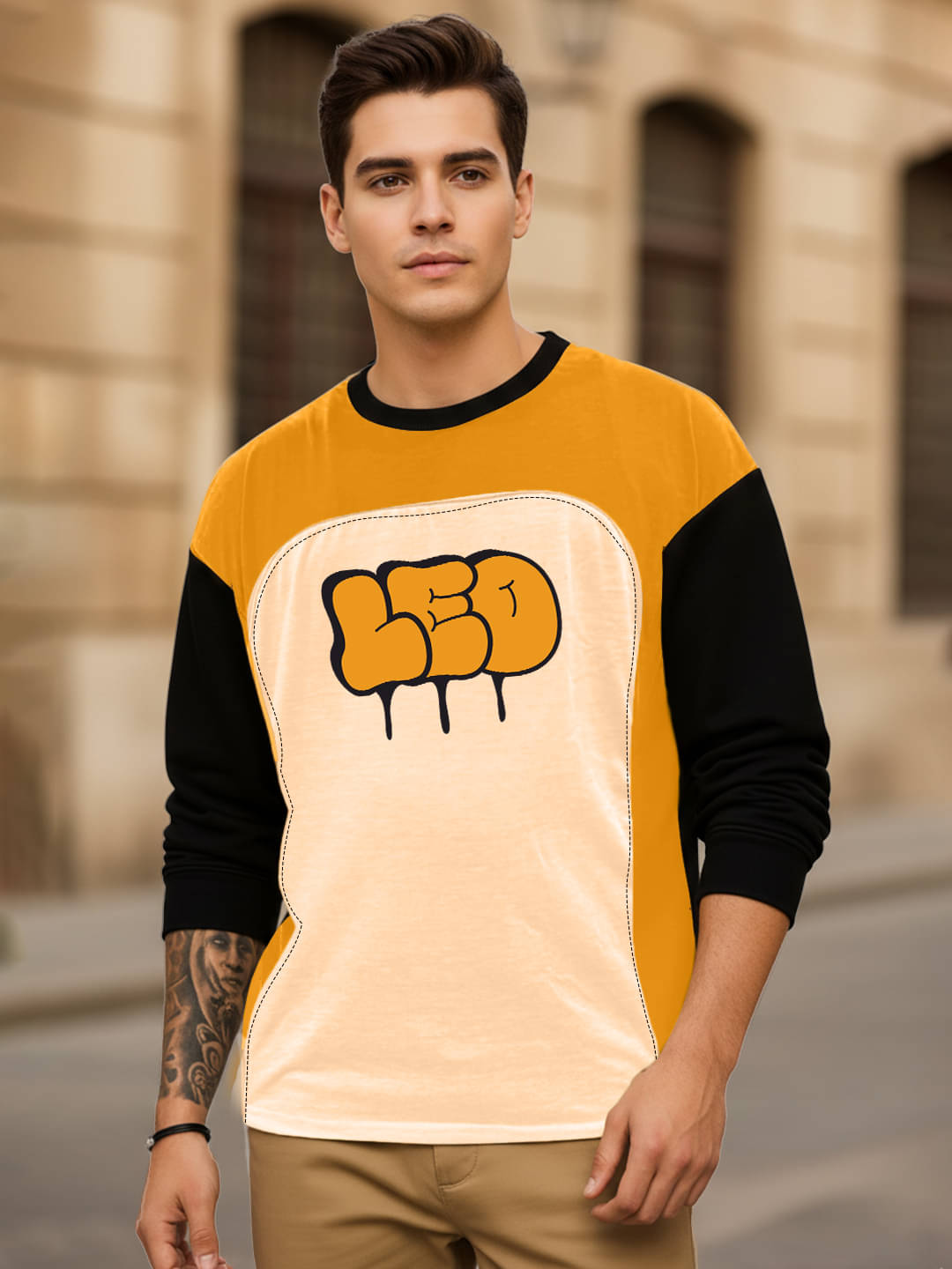     			Leotude Men Cotton Blend Regular Fit Printed T-Shirt ( Mustard )