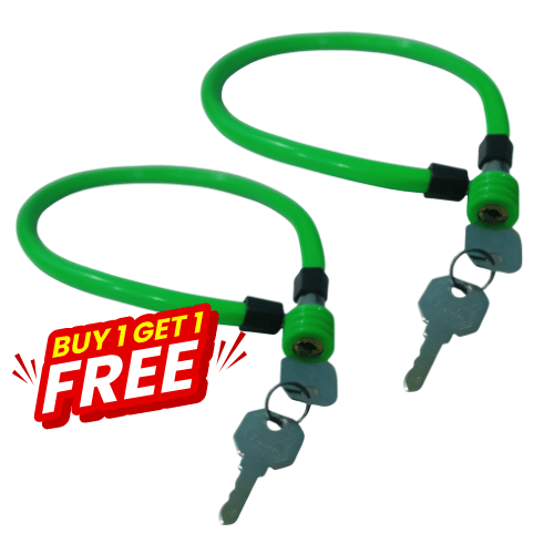     			MALAIKAH Buy 1 Get 1 Free PVC Green 22 Inch Steel Wire Cable Lock with 2 Keys – Value Pack Security Lock for Cycle & Bike