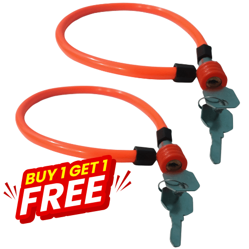     			MALAIKAH Buy 1 Get 1 Free PVC Orange 22 Inch Steel Wire Cable Lock with 2 Keys – Double Value Anti-Theft Lock for Cycle & Bike
