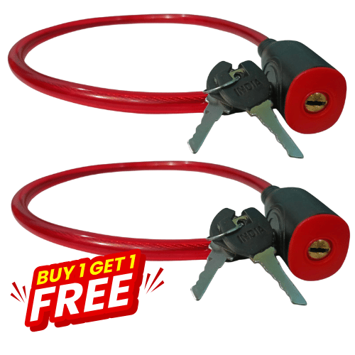     			MALAIKAH Buy 1 Get 1 Free PVC Red 22 Inch Cable Lock with Steel Wire & 2 Keys – Dual Offer Anti-Theft Lock for Cycle & Bike
