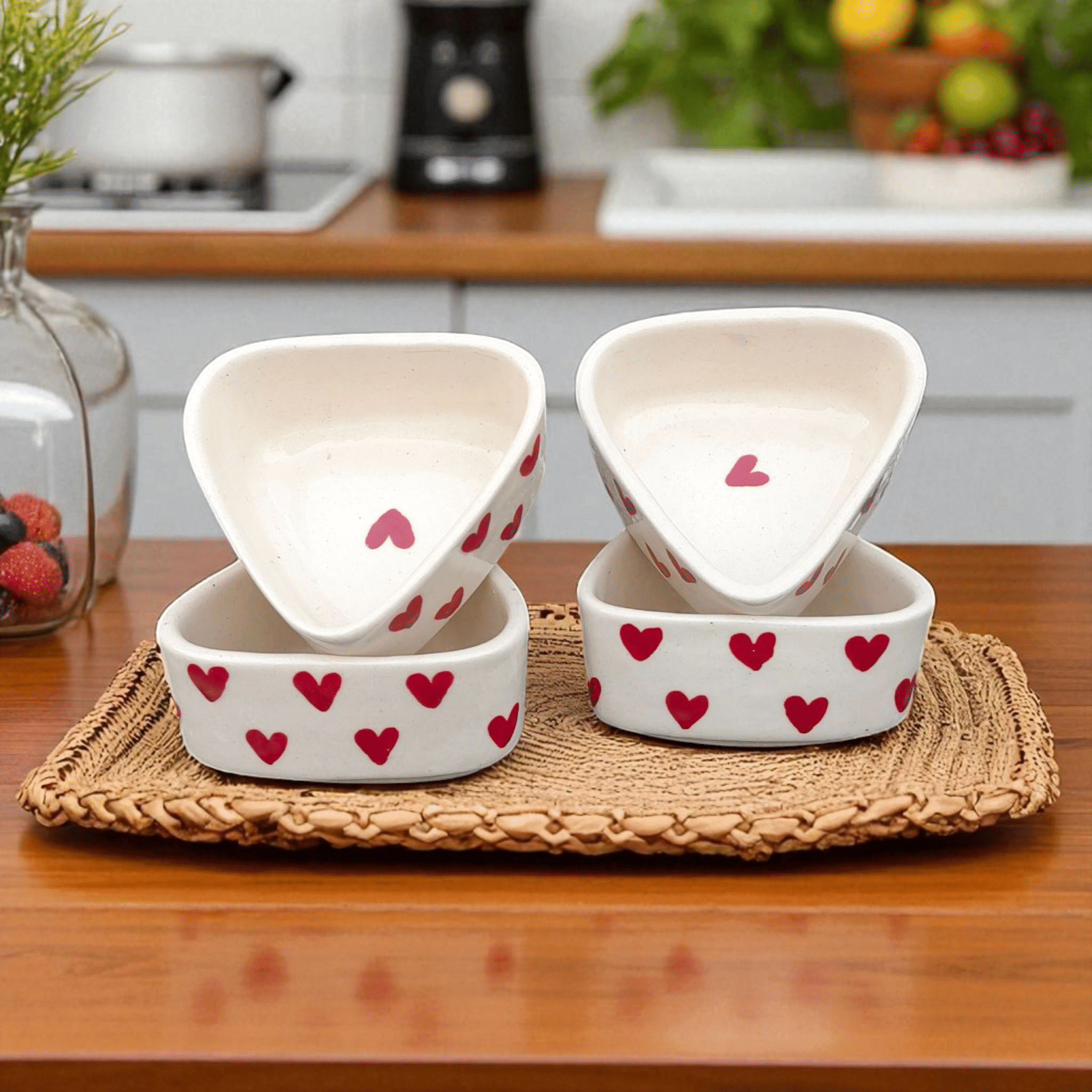Malaikah Ceramic Printed Chip&Dip Bowl 5 cm ( Set of 4 ) Red Malaikah Ceramic Printed Chip&Dip Bowl 5 cm ( Set of 4 ) Red