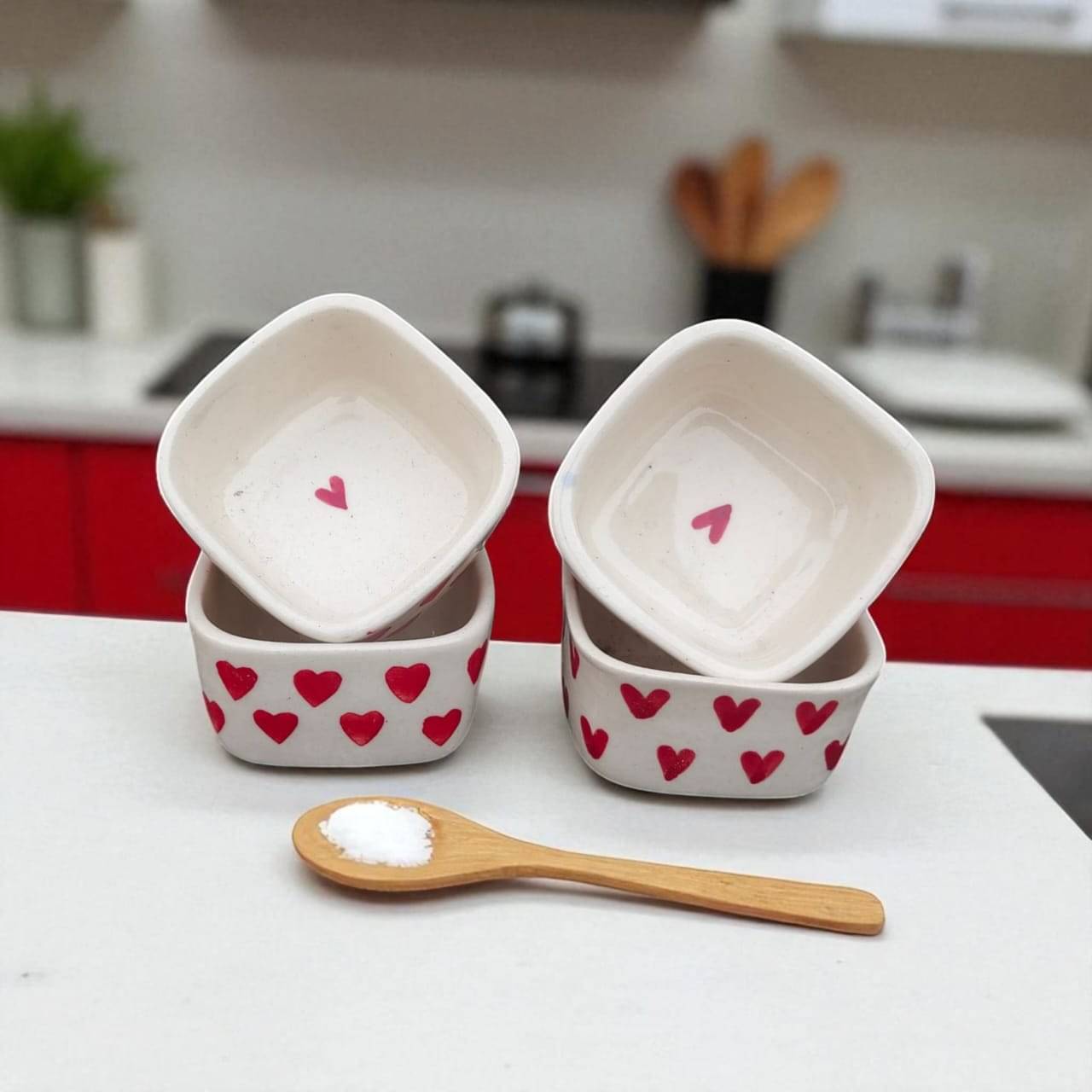 Malaikah Ceramic Printed Chip&Dip Bowl 5 cm ( Set of 4 ) Red Malaikah Ceramic Printed Chip&Dip Bowl 5 cm ( Set of 4 ) Red