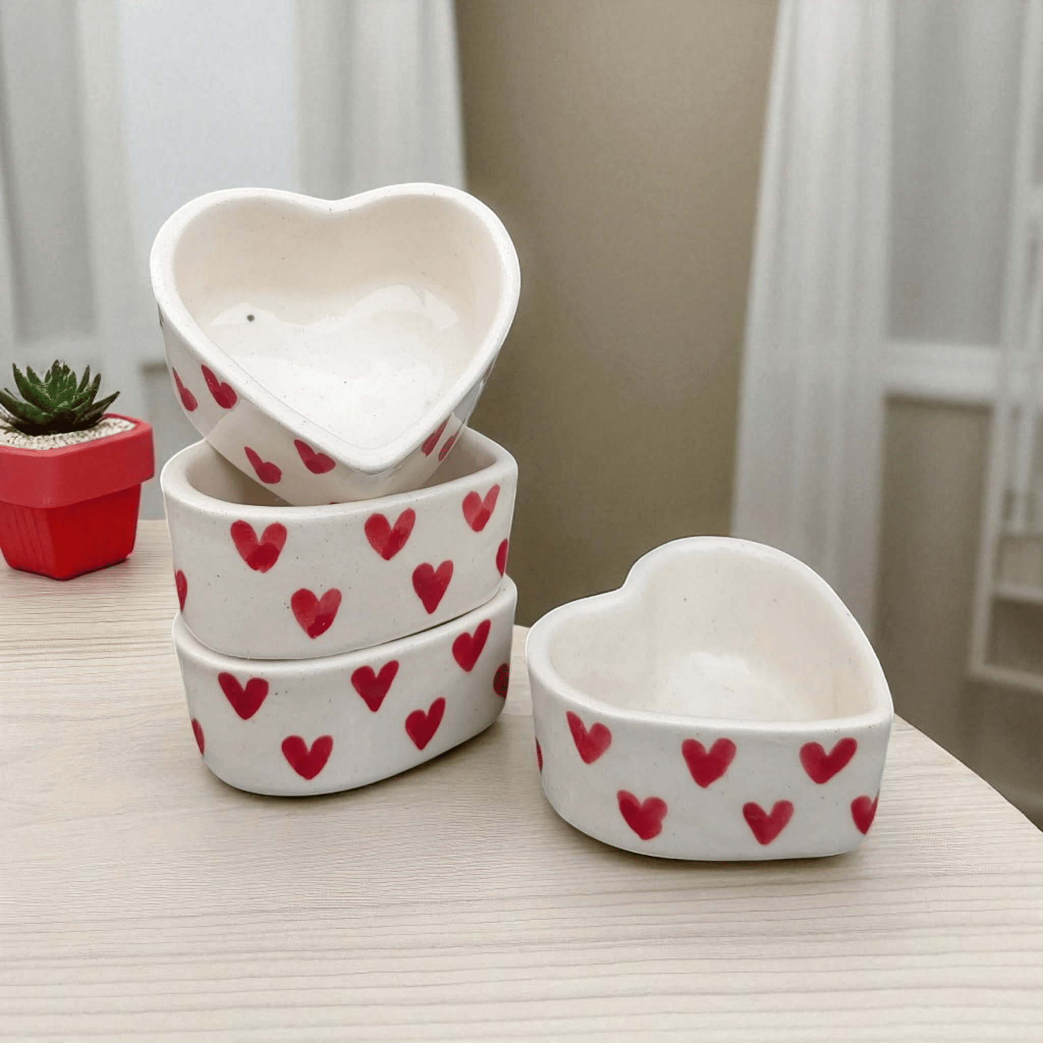     			Malaikah Ceramic Printed Chip&Dip Bowl 5 cm ( Set of 4 ) Red