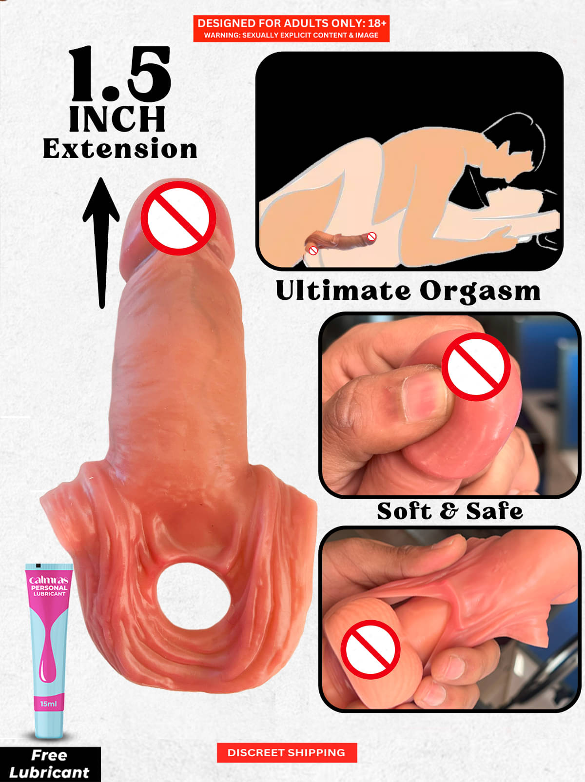     			Naughty Nights Size Extension Silicone Penis Sleeve | Reusable Realistic Condom for Extra Length & Girth | Soft Flexible Small Extension Sleeve with Free Lubricant for Men
