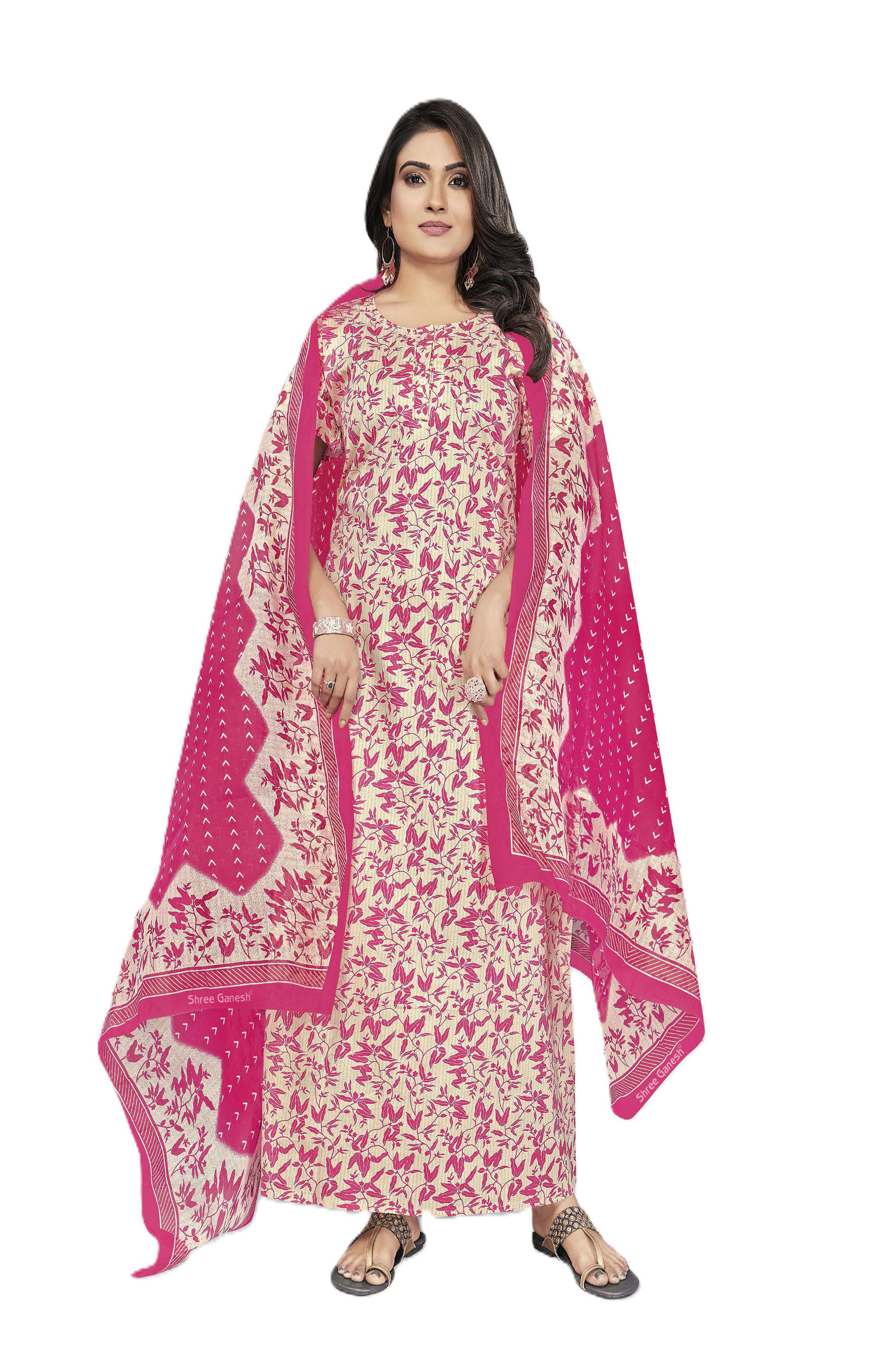     			Nighty with dupatta Cotton Printed Women Regular Nighty ( Pink )