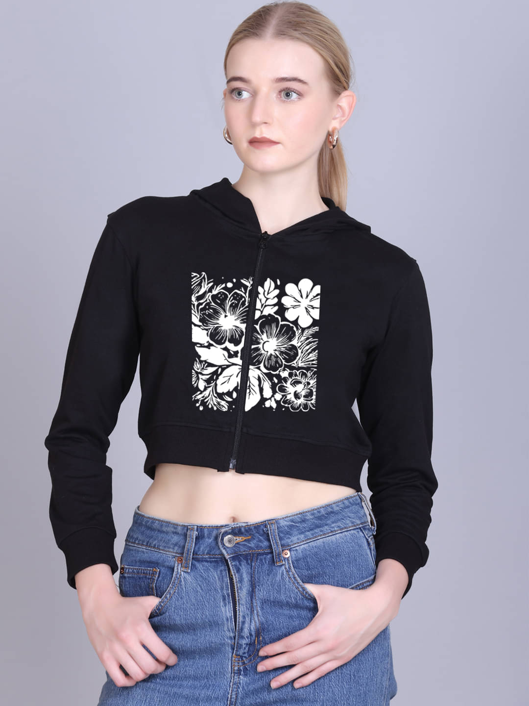 OBAAN Women Fleece Hooded Sweatshirt ( Black ) OBAAN Women Fleece Hooded Sweatshirt ( Black )