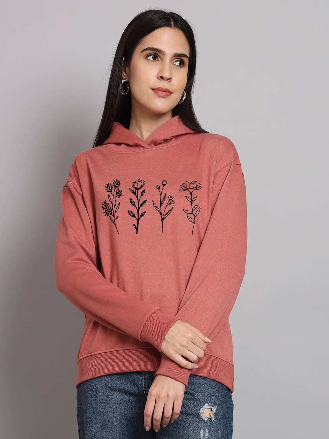 OBAAN Women Fleece Hooded Sweatshirt ( Peach ) OBAAN Women Fleece Hooded Sweatshirt ( Peach )