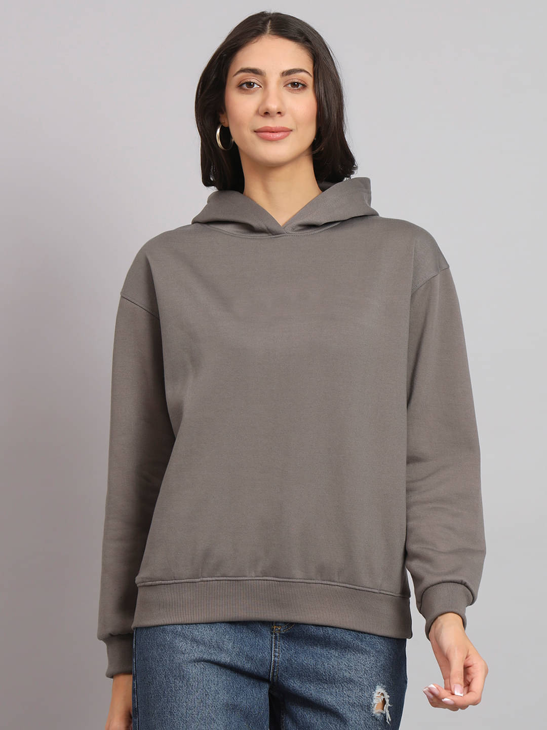 OBAAN Women Fleece Hooded Sweatshirt ( Charcoal ) OBAAN Women Fleece Hooded Sweatshirt ( Charcoal )