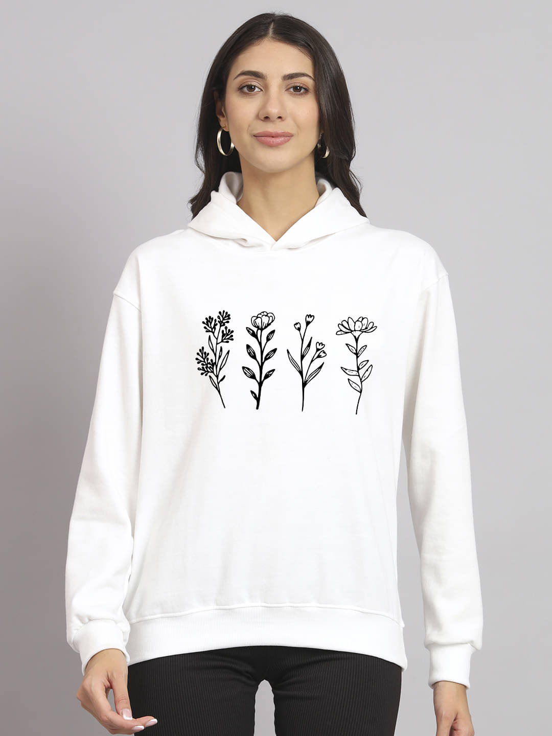 OBAAN Women Fleece Hooded Sweatshirt ( White )     			OBAAN Women Fleece Hooded Sweatshirt ( White )