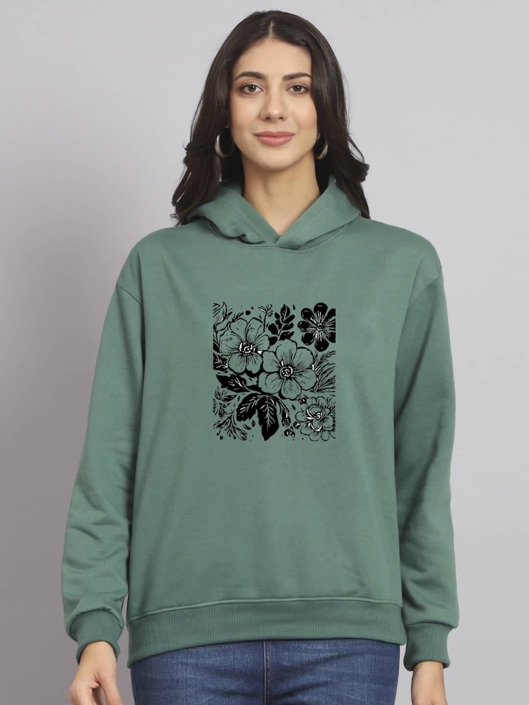 OBAAN Women Fleece Hooded Sweatshirt ( Green ) OBAAN Women Fleece Hooded Sweatshirt ( Green )
