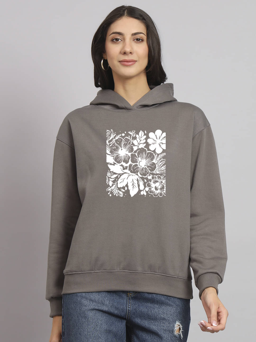 OBAAN Women Fleece Hooded Sweatshirt ( Charcoal ) OBAAN Women Fleece Hooded Sweatshirt ( Charcoal )