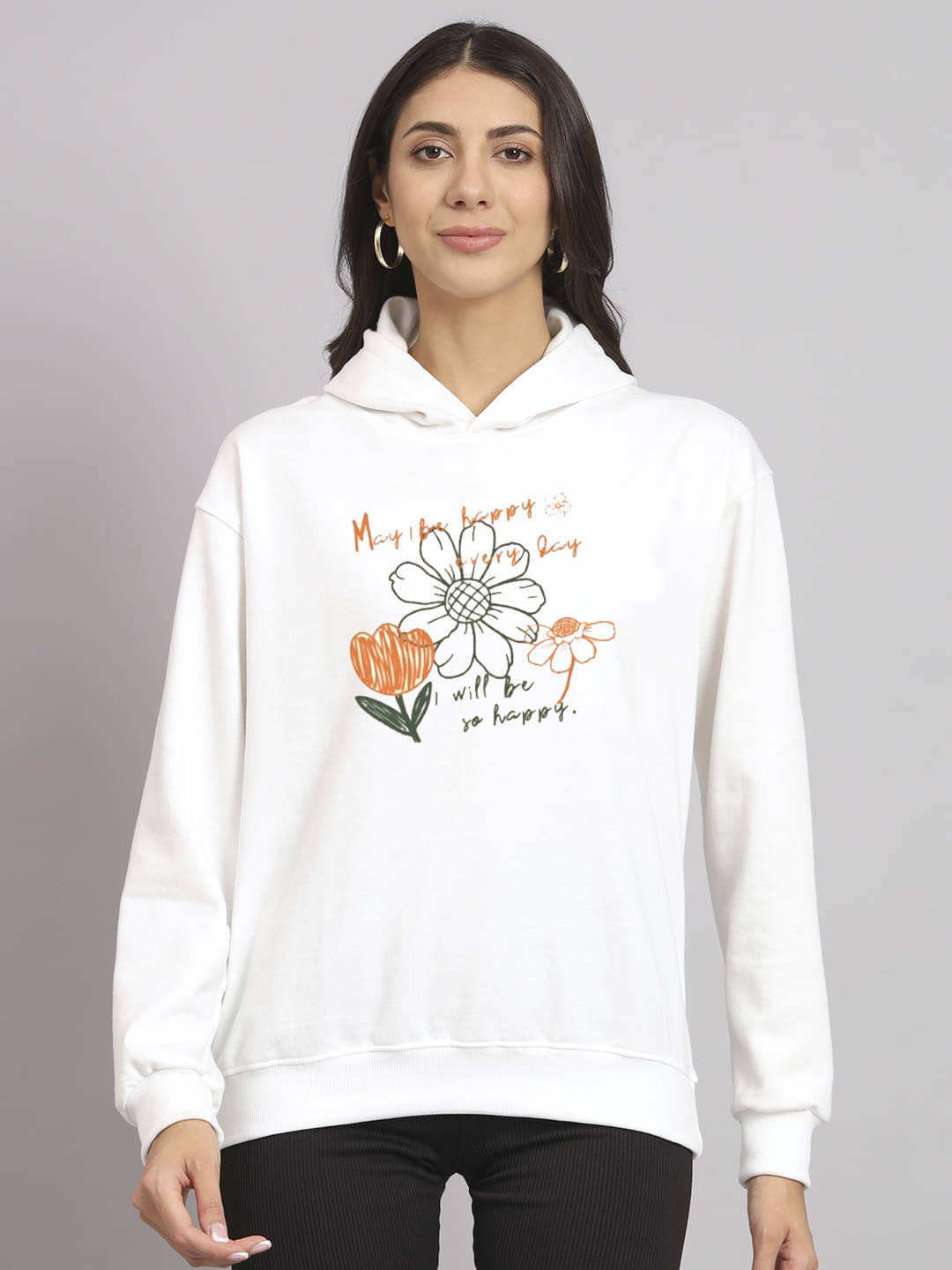 OBAAN Women Fleece Hooded Sweatshirt ( White ) OBAAN Women Fleece Hooded Sweatshirt ( White )