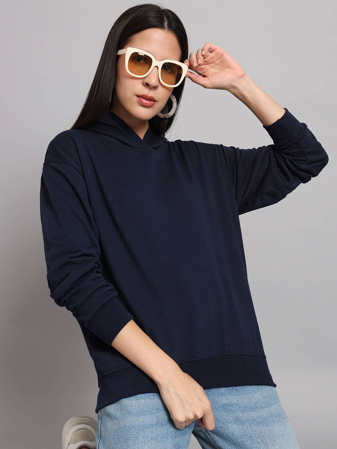 OBAAN Women Fleece Hooded Sweatshirt ( Navy Blue ) OBAAN Women Fleece Hooded Sweatshirt ( Navy Blue )