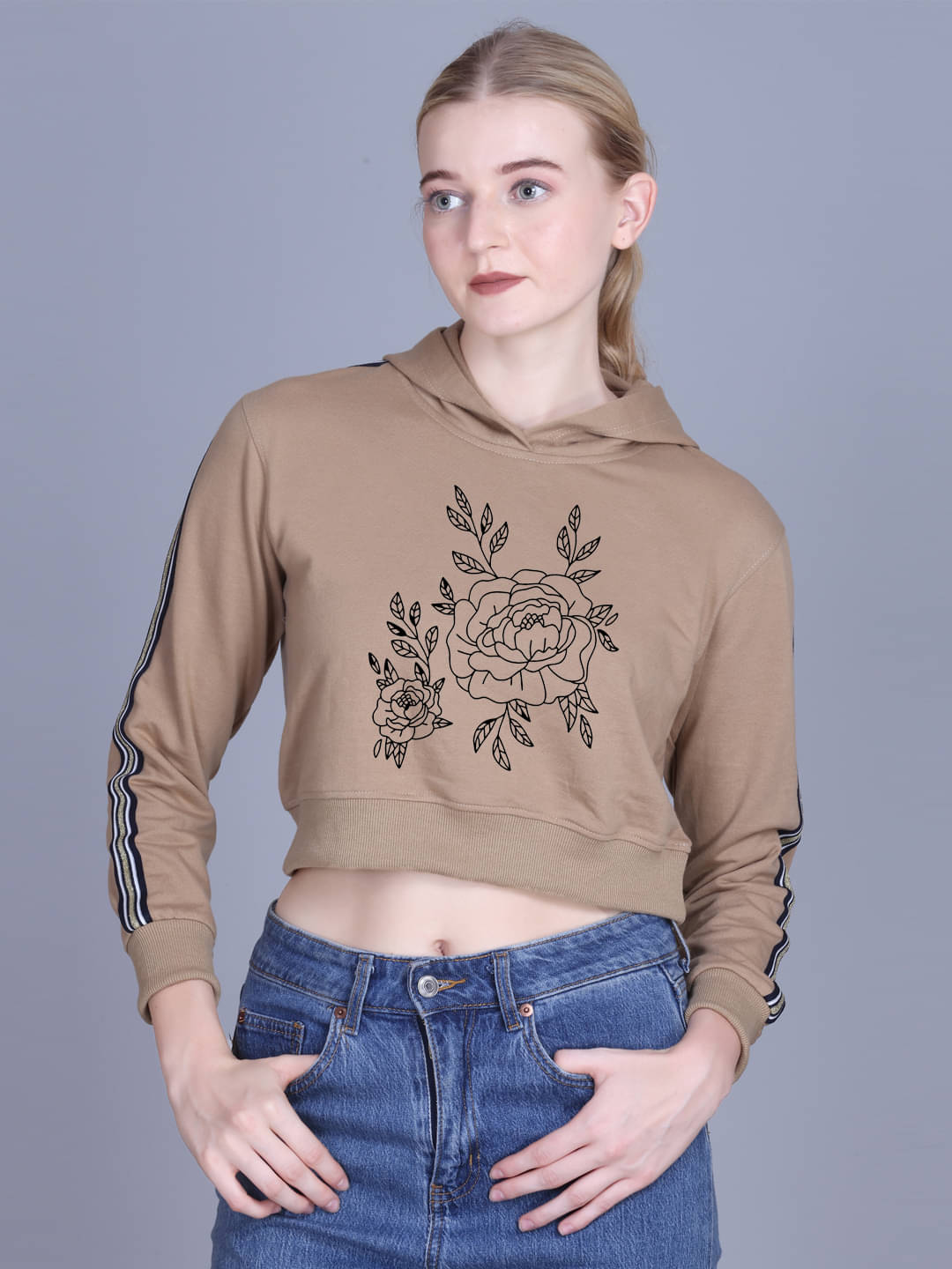 OBAAN Women Fleece Hooded Sweatshirt ( Beige ) OBAAN Women Fleece Hooded Sweatshirt ( Beige )
