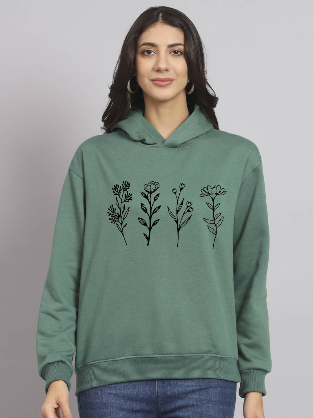 OBAAN Women Fleece Hooded Sweatshirt ( Green ) OBAAN Women Fleece Hooded Sweatshirt ( Green )