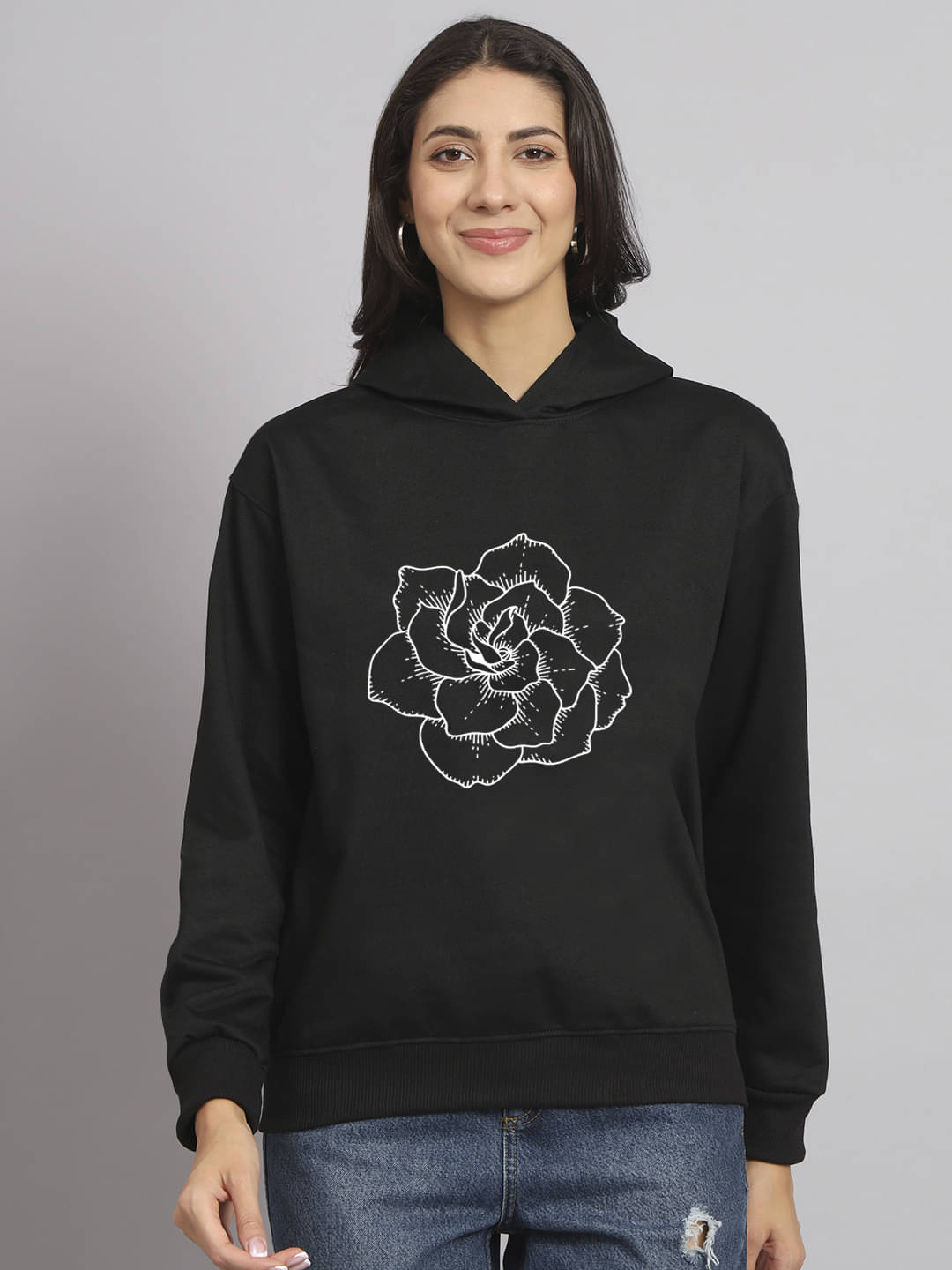 OBAAN Women Fleece Hooded Sweatshirt ( Black ) OBAAN Women Fleece Hooded Sweatshirt ( Black )