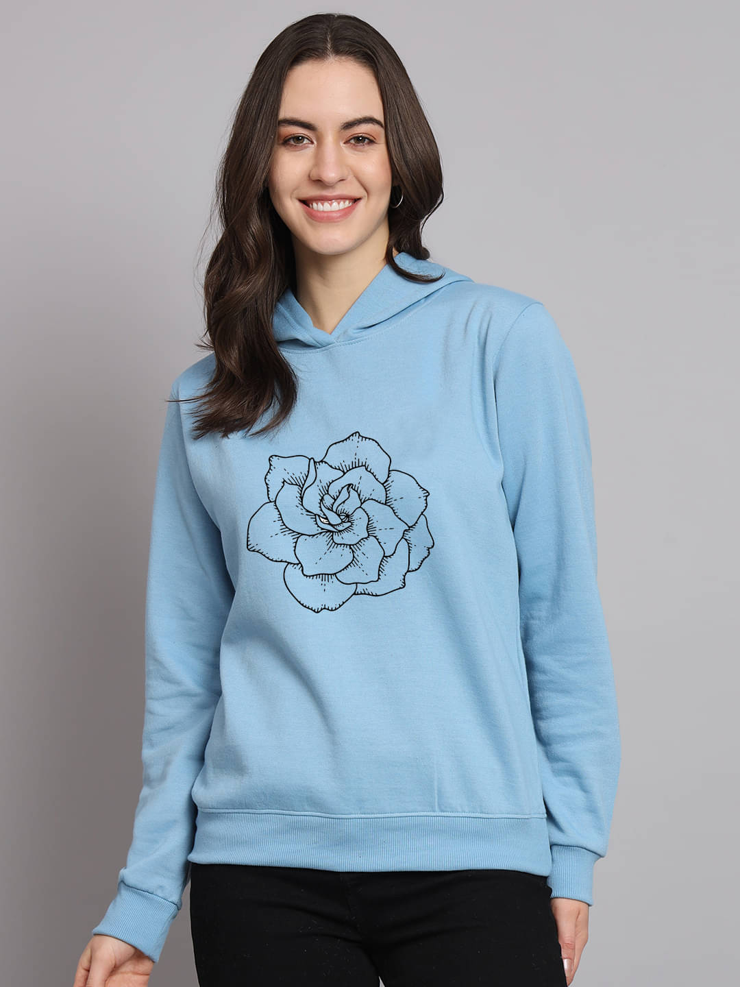     			OBAAN Women's Fleece Hooded Sweatshirt ( Light Blue )