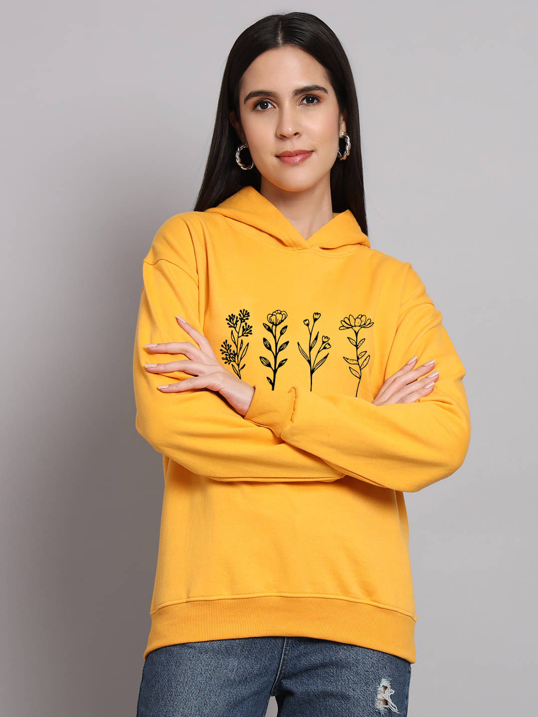     			OBAAN Women Fleece Hooded Sweatshirt ( Yellow )