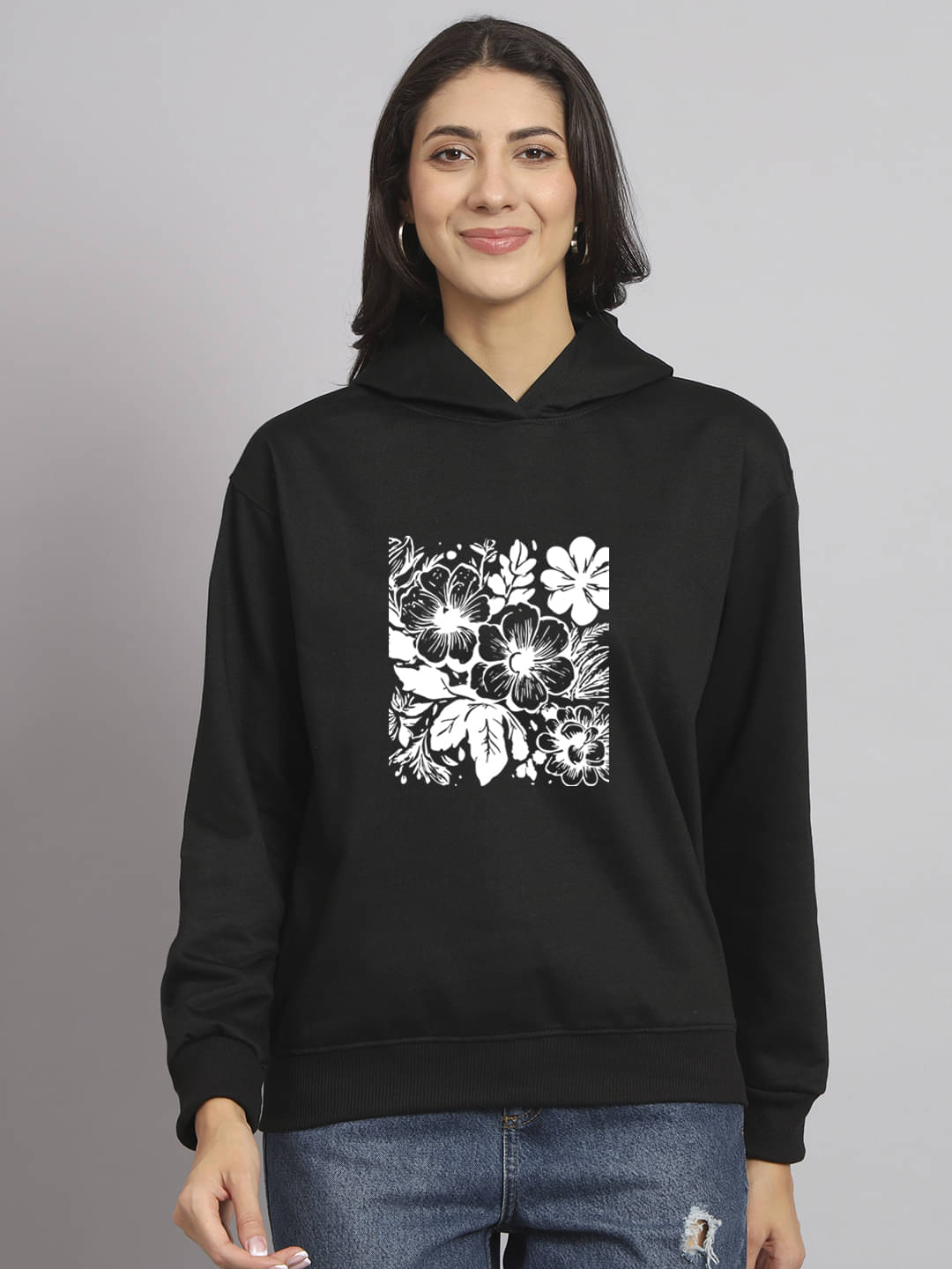 OBAAN Women Fleece Hooded Sweatshirt ( Black ) OBAAN Women Fleece Hooded Sweatshirt ( Black )