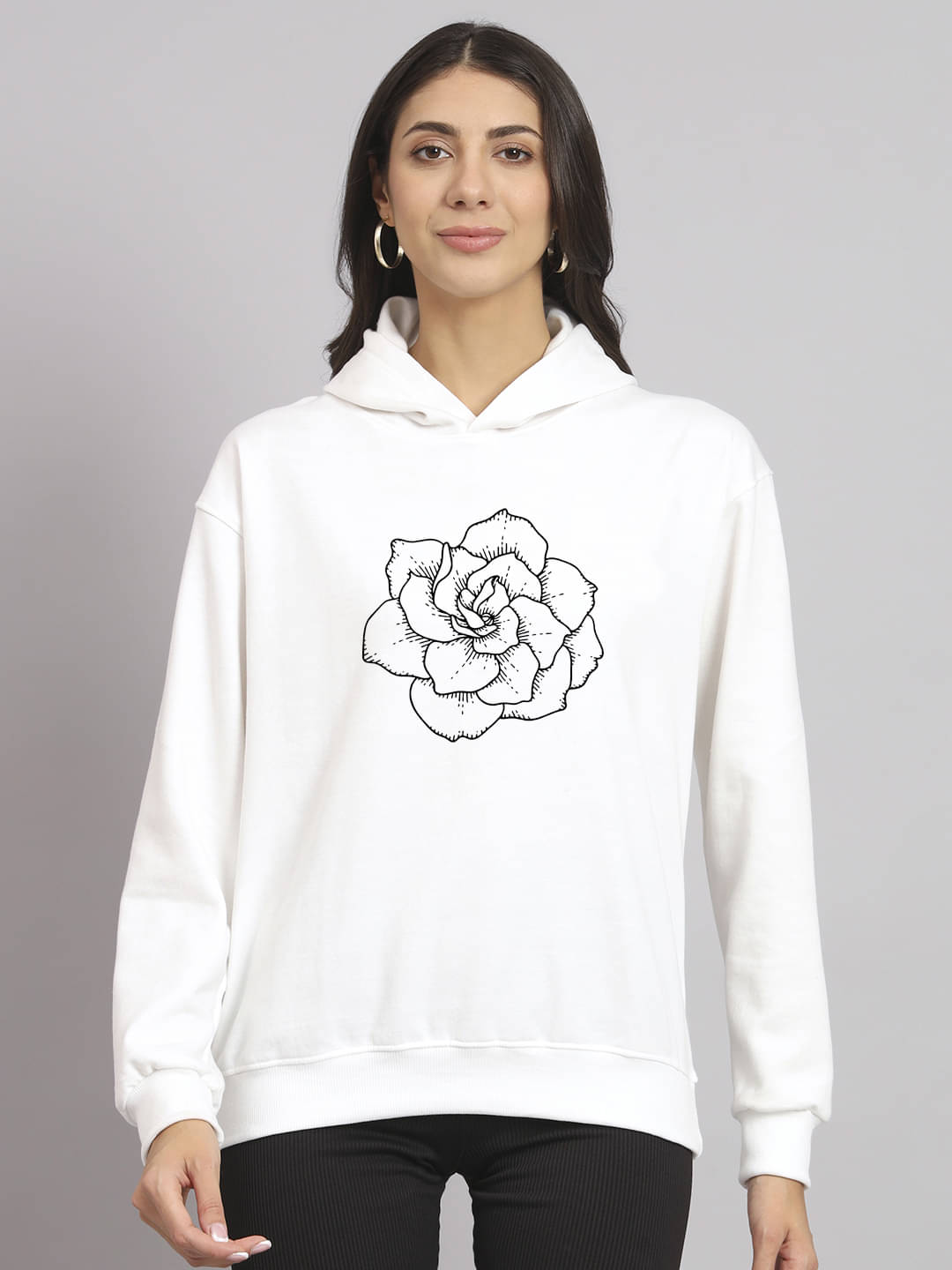     			OBAAN Women Fleece Hooded Sweatshirt ( White )