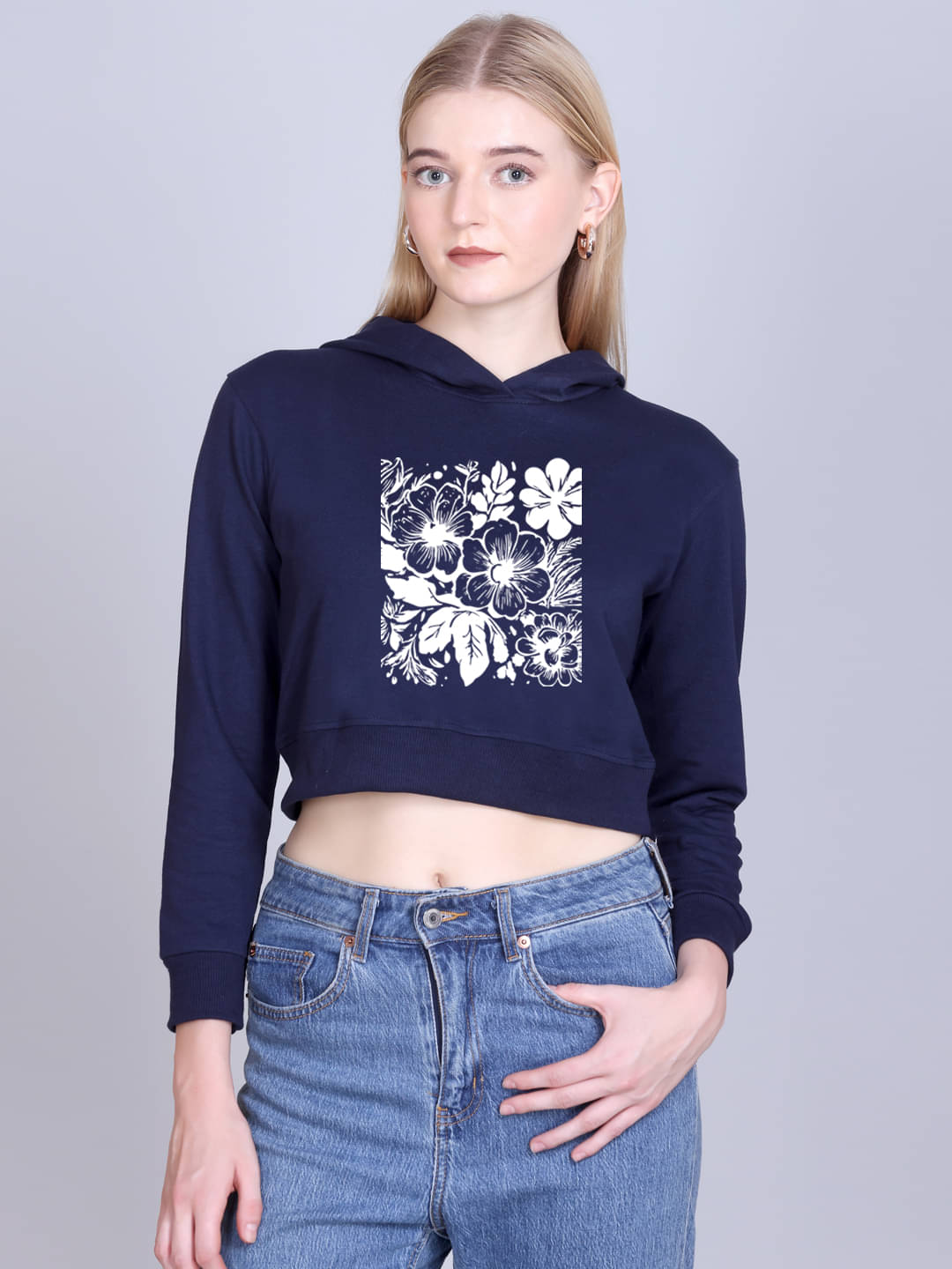 OBAAN Women Fleece Hooded Sweatshirt ( Navy Blue )     			OBAAN Women Fleece Hooded Sweatshirt ( Navy Blue )