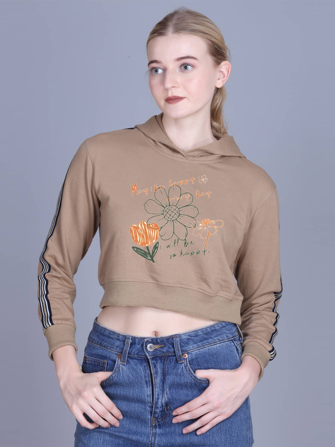 OBAAN Women Fleece Hooded Sweatshirt ( Beige ) OBAAN Women Fleece Hooded Sweatshirt ( Beige )