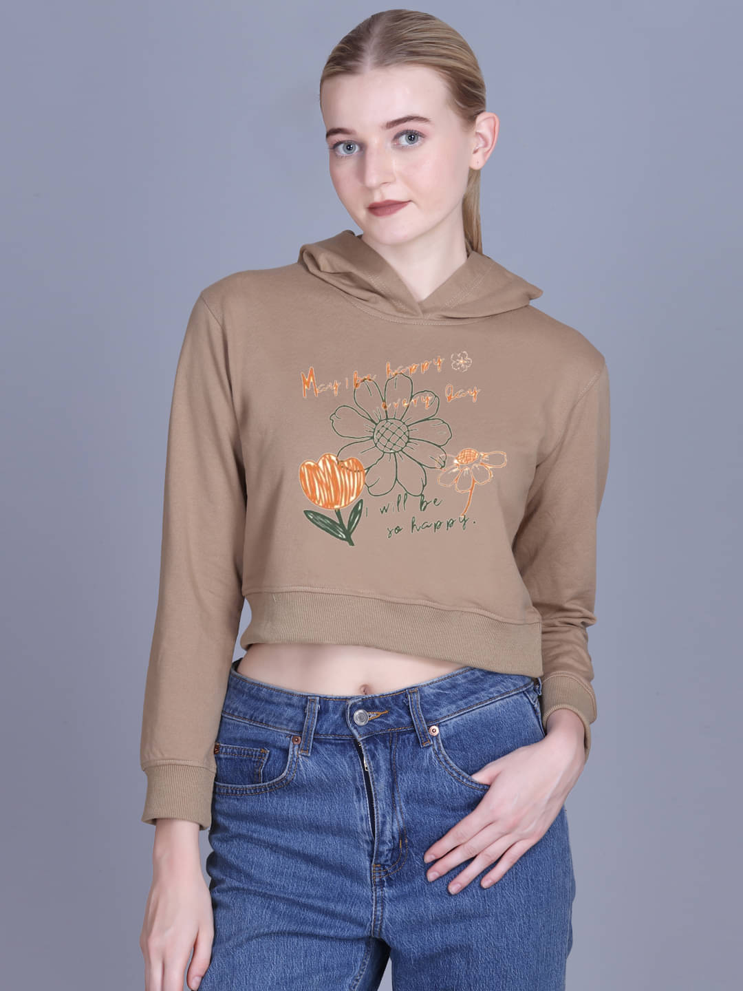 OBAAN Women Fleece Hooded Sweatshirt ( Khaki ) OBAAN Women Fleece Hooded Sweatshirt ( Khaki )