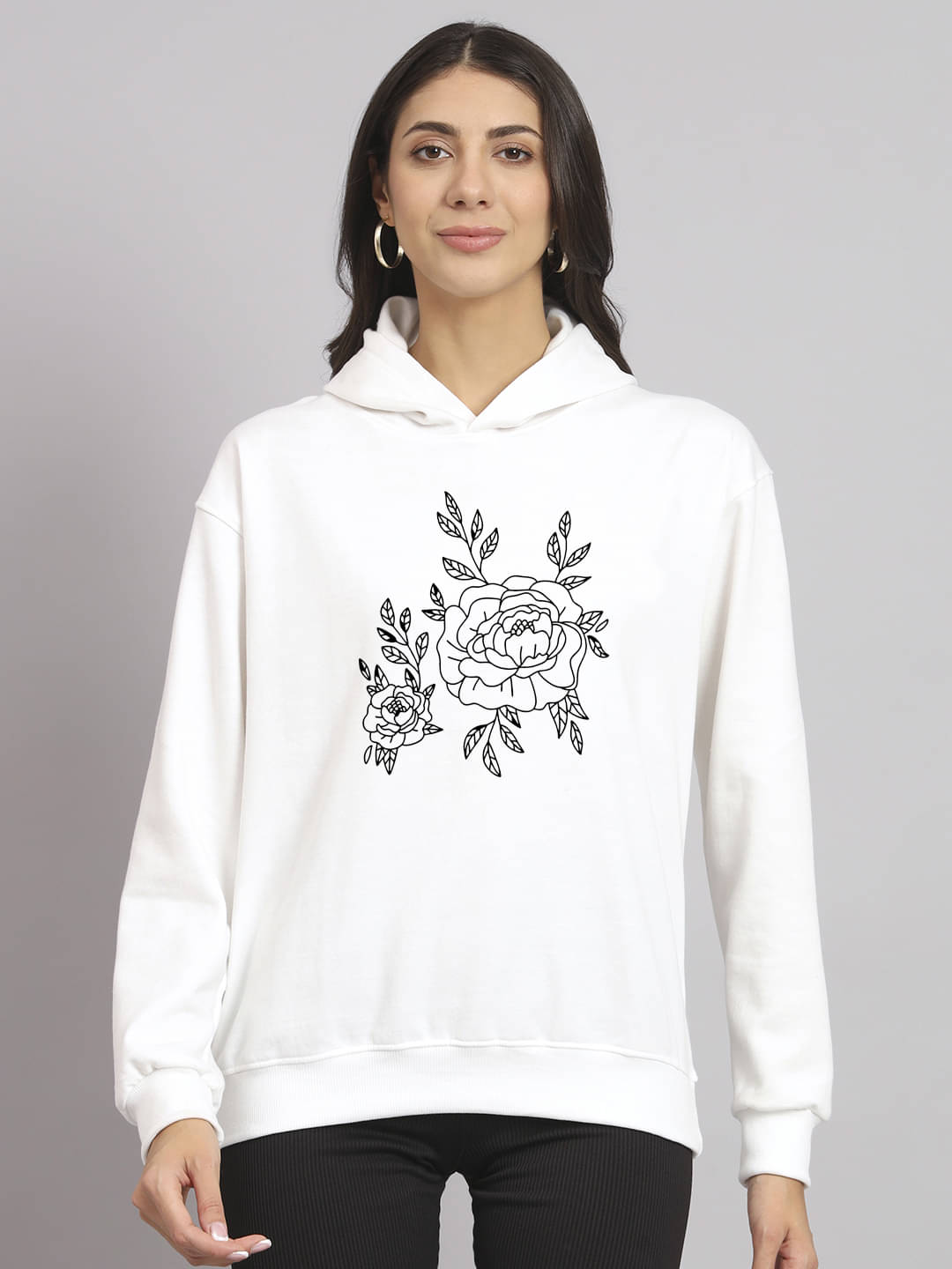 OBAAN Women Fleece Hooded Sweatshirt ( White ) OBAAN Women Fleece Hooded Sweatshirt ( White )