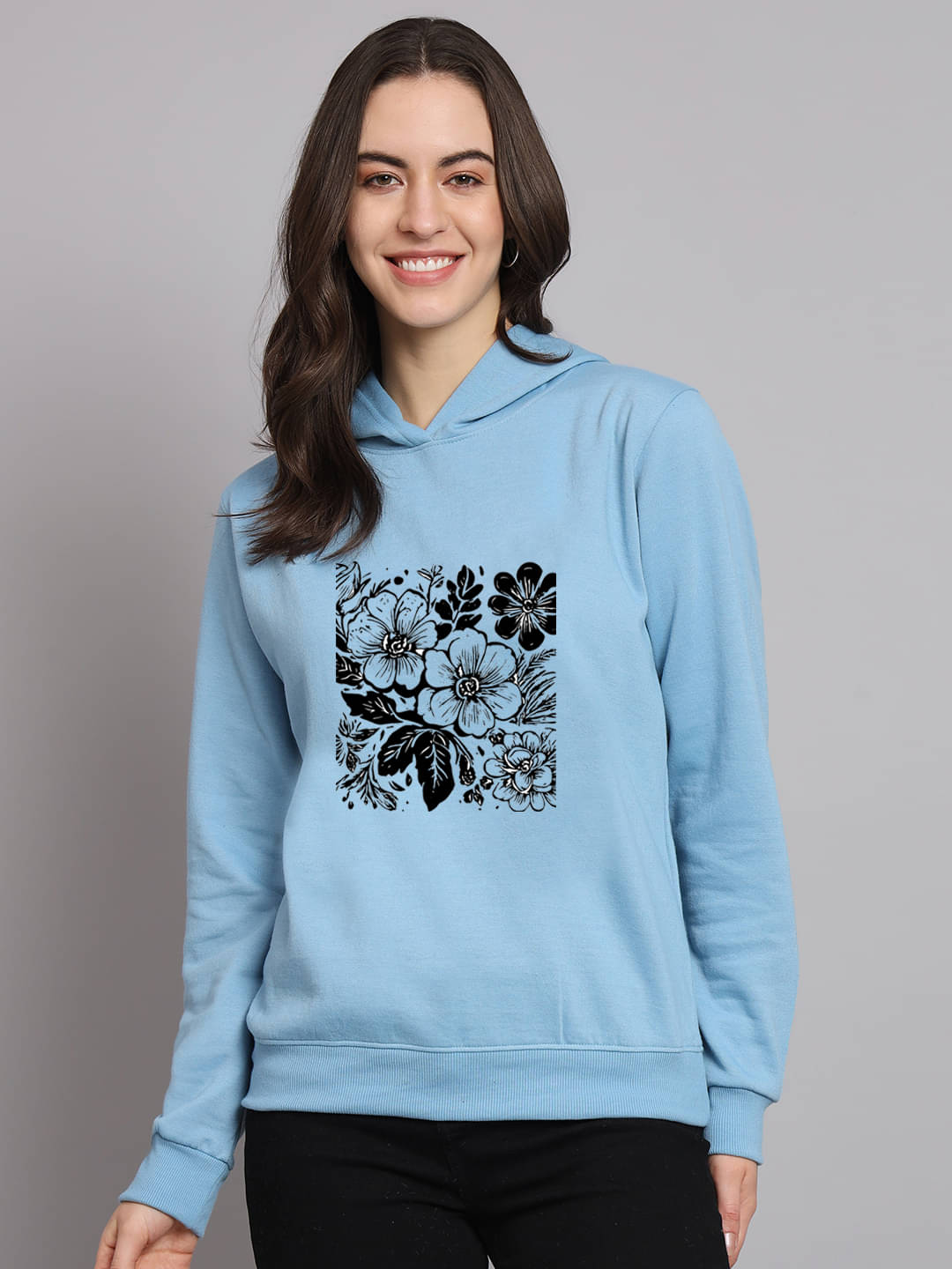 OBAAN Women Fleece Hooded Sweatshirt ( Light Blue ) OBAAN Women Fleece Hooded Sweatshirt ( Light Blue )