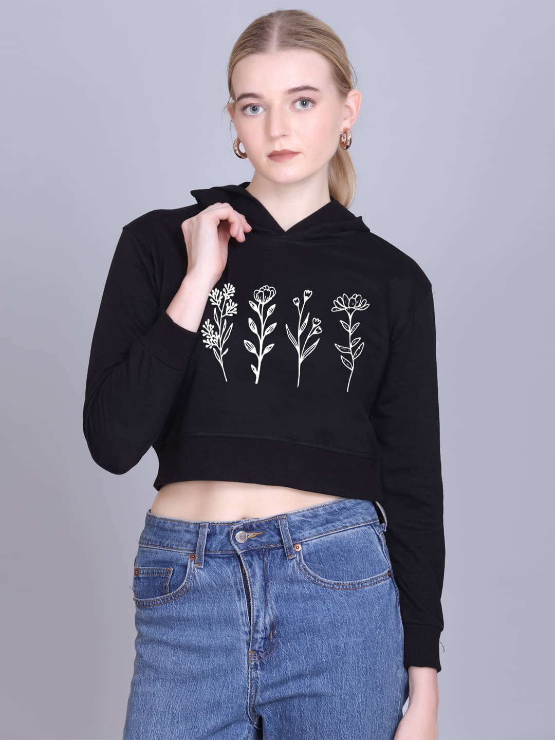 OBAAN Women Fleece Hooded Sweatshirt ( Black ) OBAAN Women Fleece Hooded Sweatshirt ( Black )
