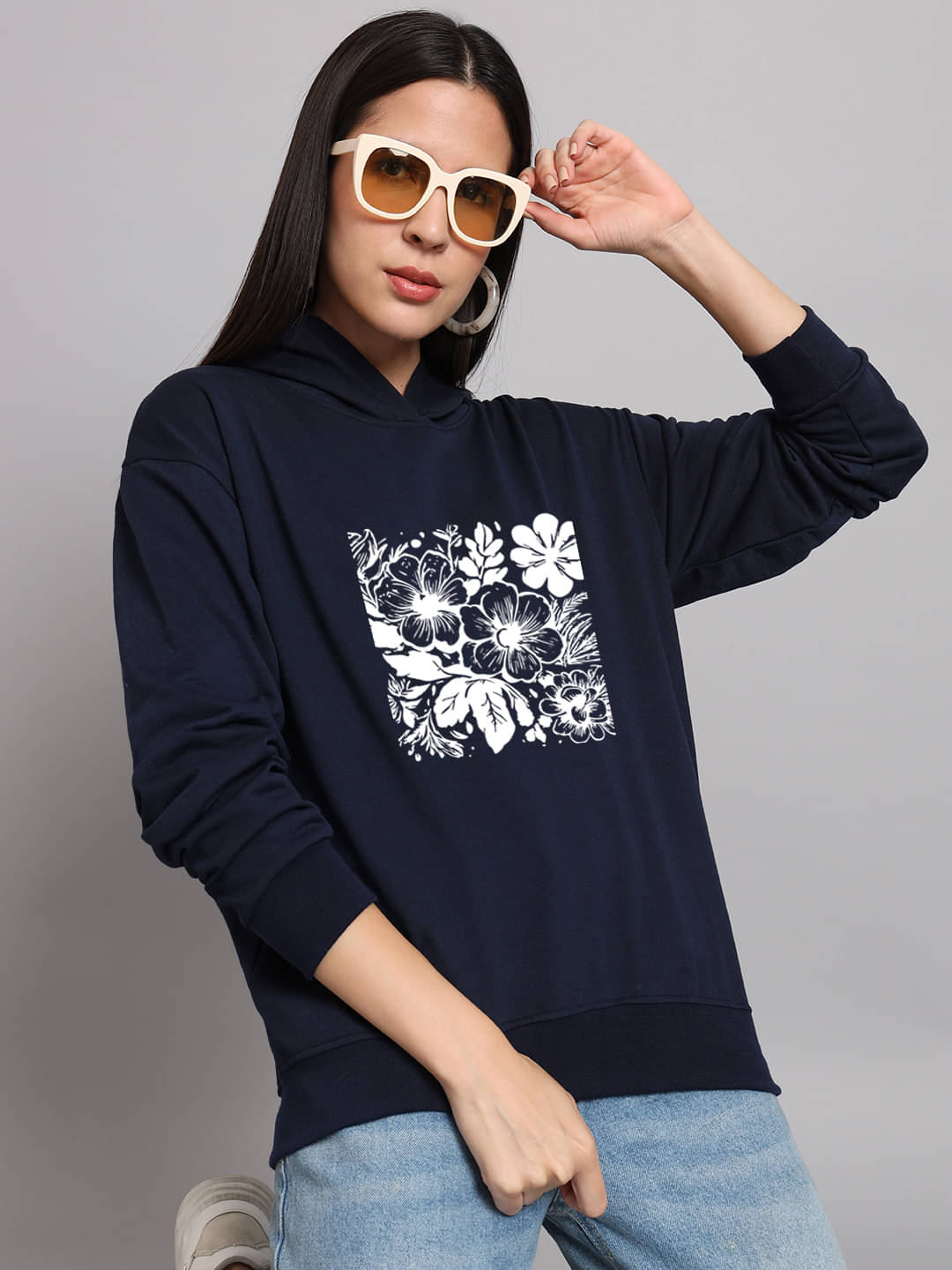 OBAAN Women Fleece Hooded Sweatshirt ( Navy Blue )     			OBAAN Women Fleece Hooded Sweatshirt ( Navy Blue )