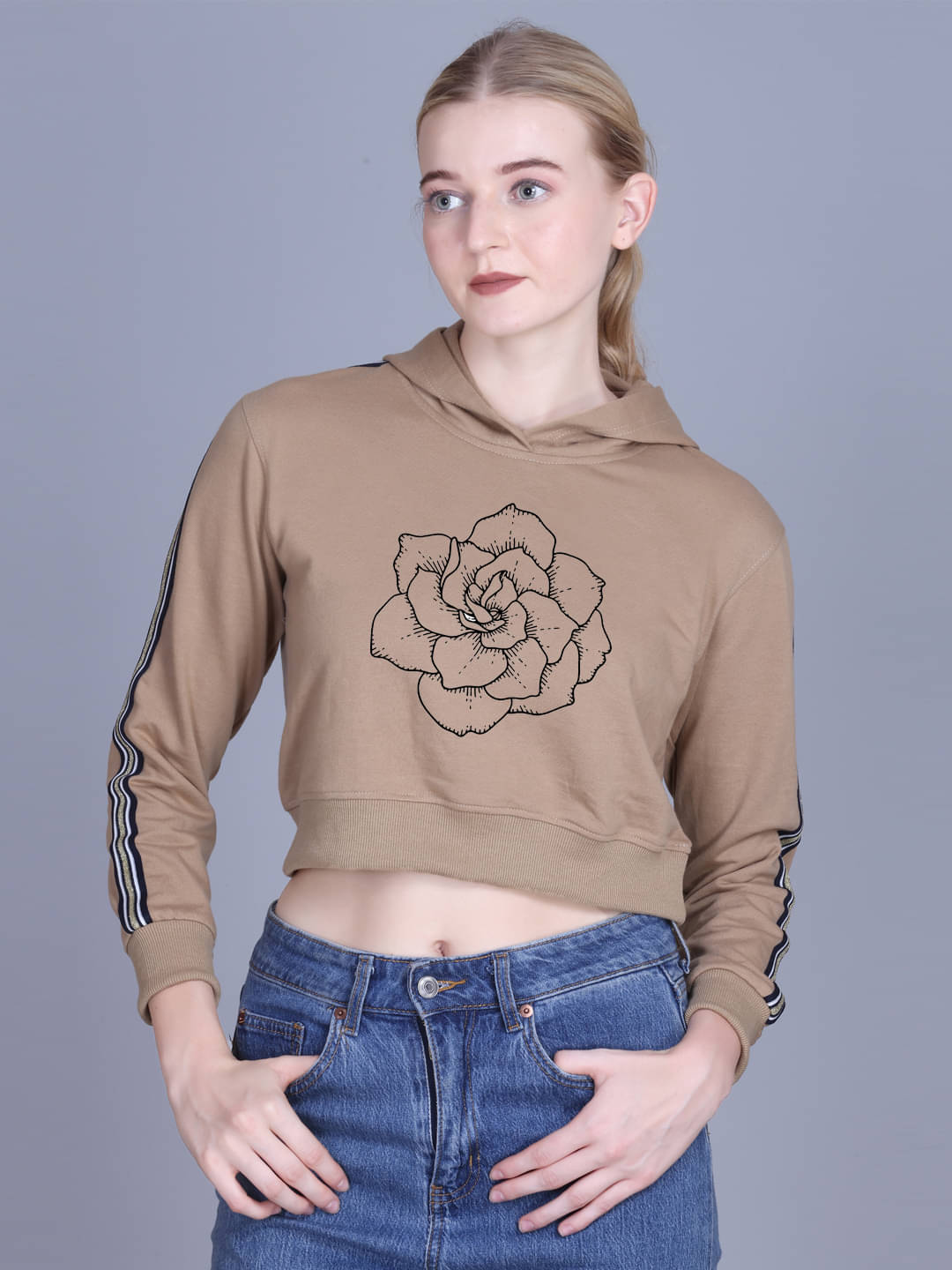 OBAAN Women Fleece Hooded Sweatshirt ( Beige ) OBAAN Women Fleece Hooded Sweatshirt ( Beige )