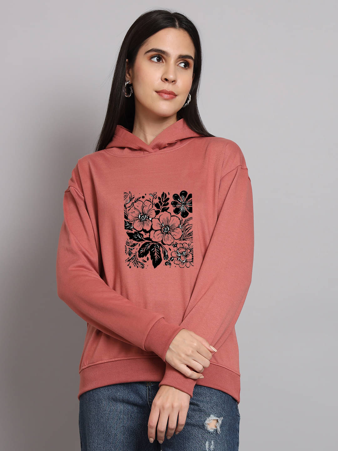 OBAAN Women Fleece Hooded Sweatshirt ( Peach ) OBAAN Women Fleece Hooded Sweatshirt ( Peach )