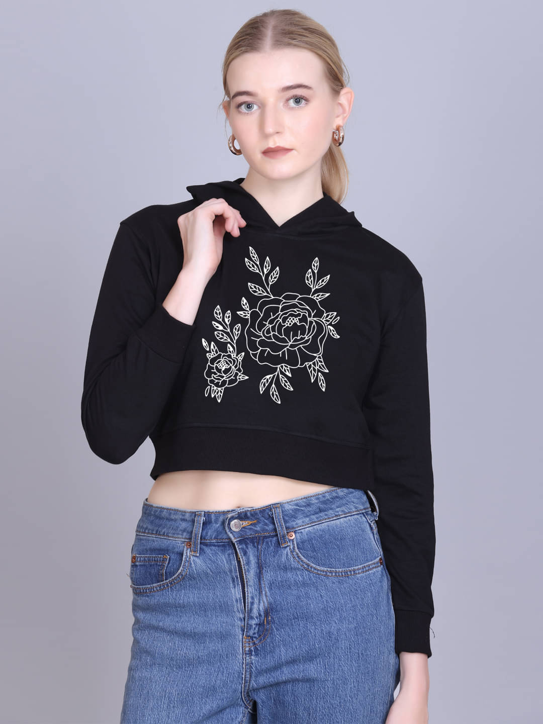 OBAAN Women Fleece Hooded Sweatshirt ( Black ) OBAAN Women Fleece Hooded Sweatshirt ( Black )