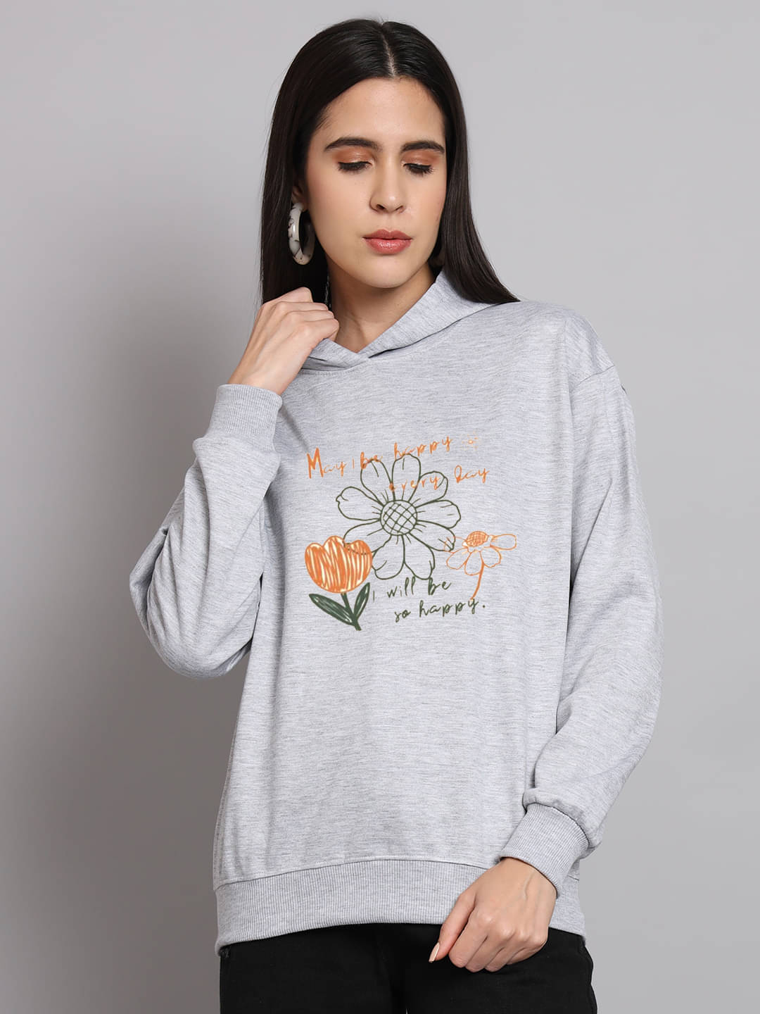 OBAAN Women Fleece Hooded Sweatshirt ( Grey ) OBAAN Women Fleece Hooded Sweatshirt ( Grey )