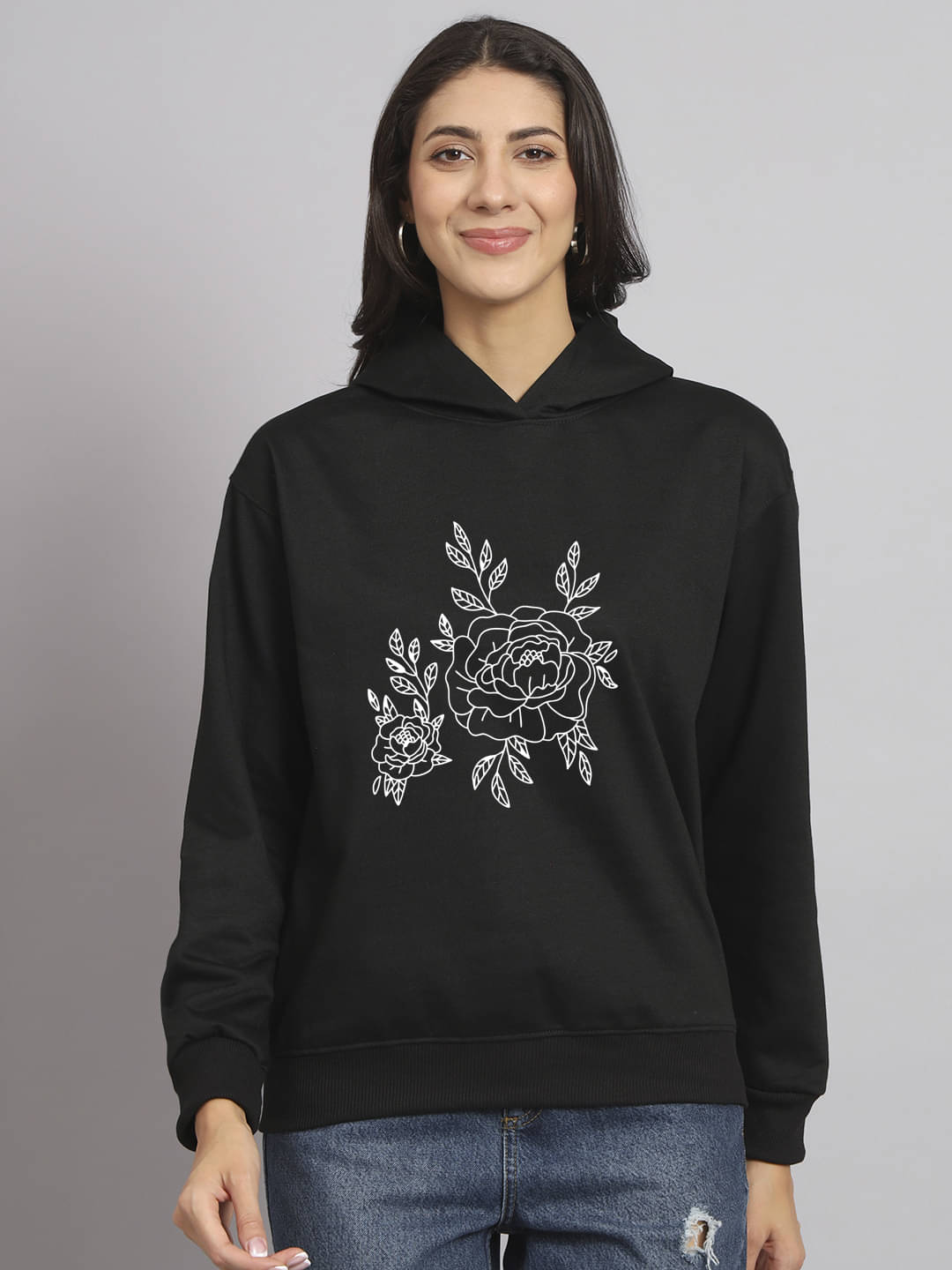 OBAAN Women Fleece Hooded Sweatshirt ( Black ) OBAAN Women Fleece Hooded Sweatshirt ( Black )