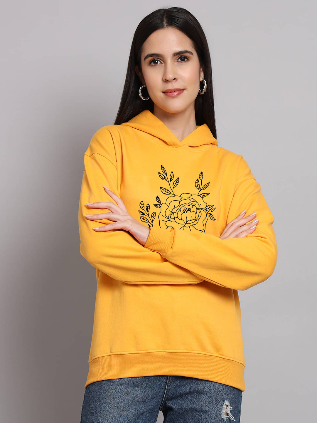 OBAAN Women Fleece Hooded Sweatshirt ( Yellow ) OBAAN Women Fleece Hooded Sweatshirt ( Yellow )