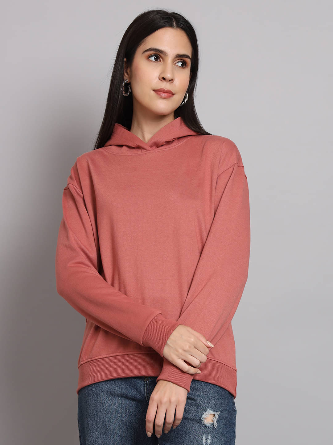 OBAAN Women Fleece Hooded Sweatshirt ( Peach ) OBAAN Women Fleece Hooded Sweatshirt ( Peach )
