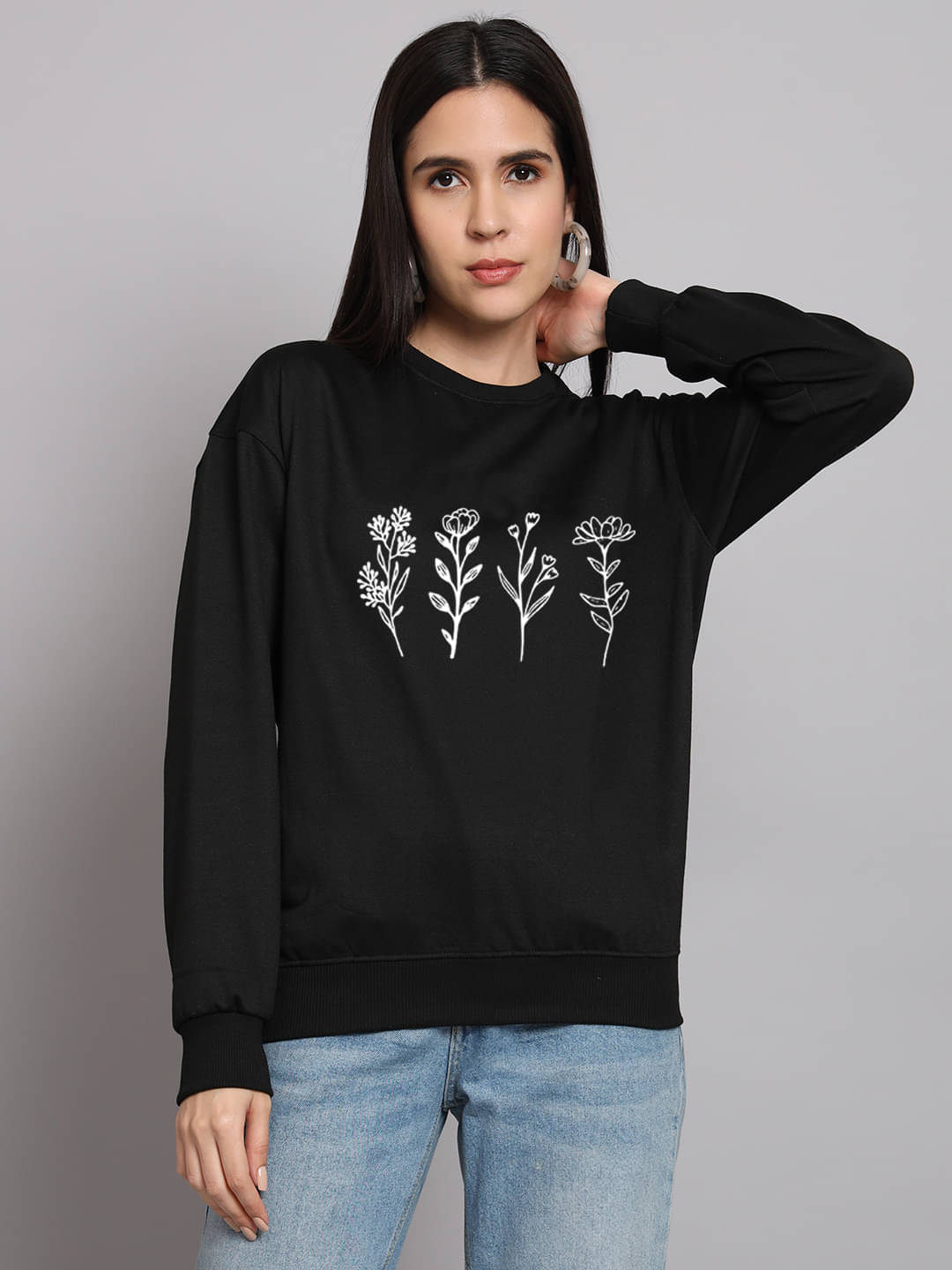 OBAAN Women Fleece Round Neck Sweatshirt ( Black ) OBAAN Women Fleece Round Neck Sweatshirt ( Black )